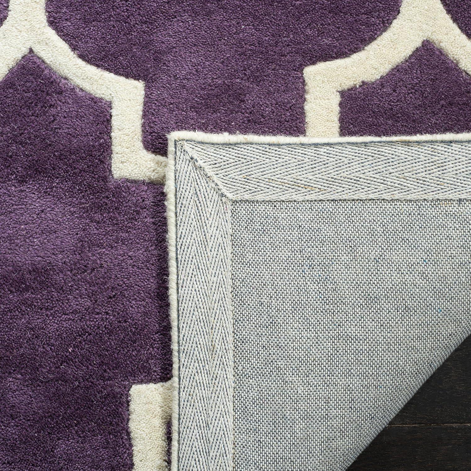 Ivory and Purple Hand-Tufted Wool Chevron Rug 2'-3" x 5'