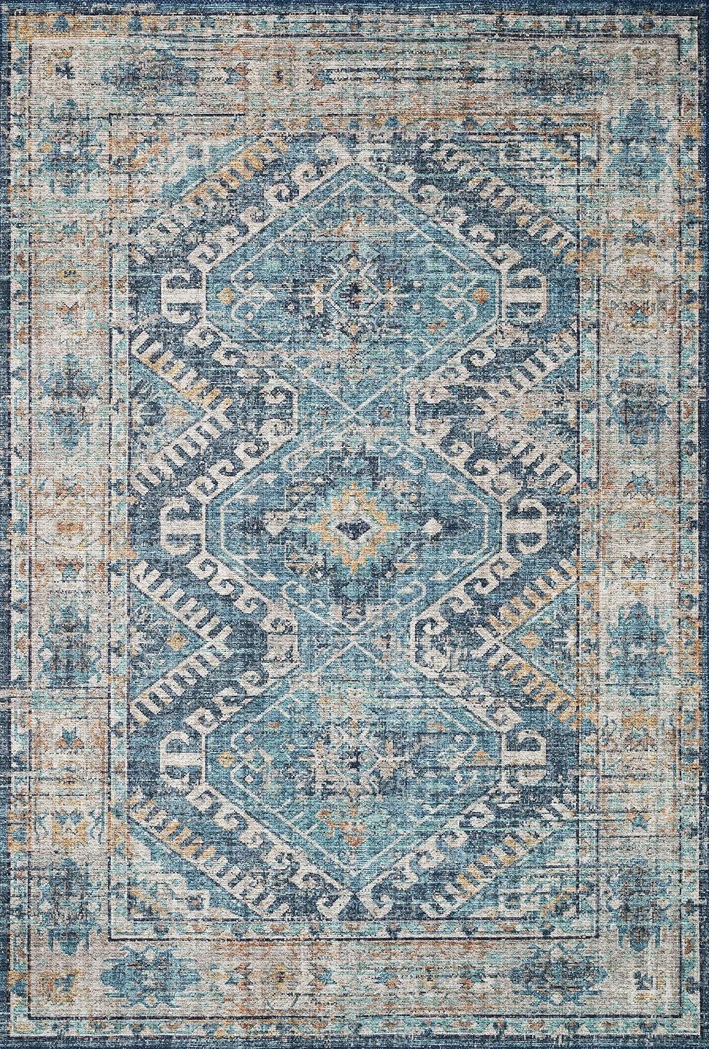 Denim and Natural Easy-Care Wool Blend 2' x 5' Area Rug