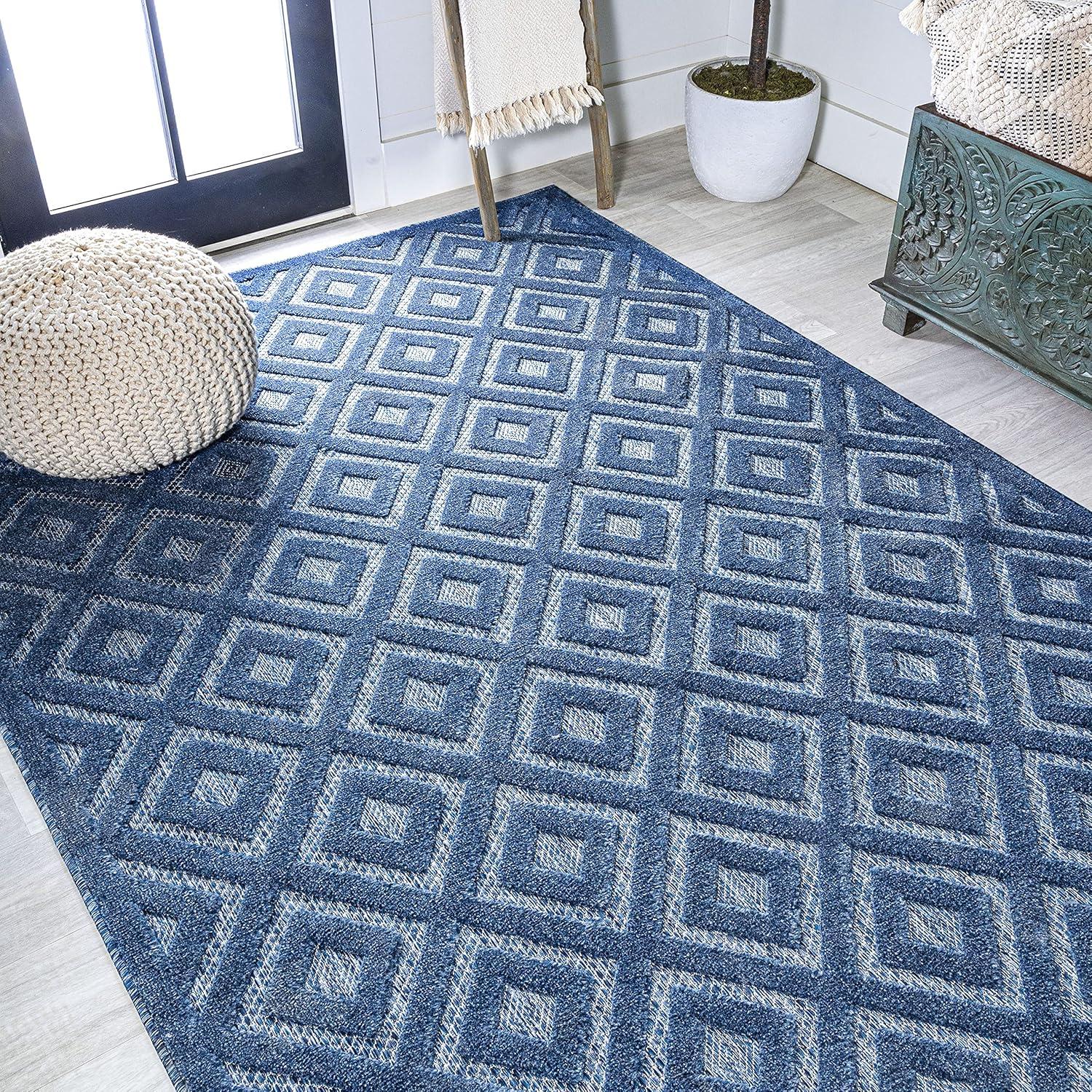 5'x8' Portmany Neutral Diamond Trellis Indoor/Outdoor Area Rug, Navy - JONATHAN Y