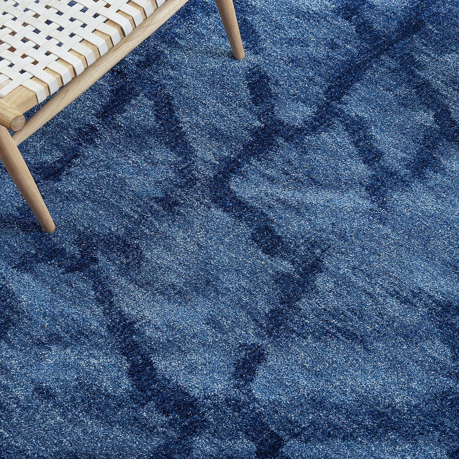 Blue and Dark Blue Abstract Shag 9' x 12' Rug