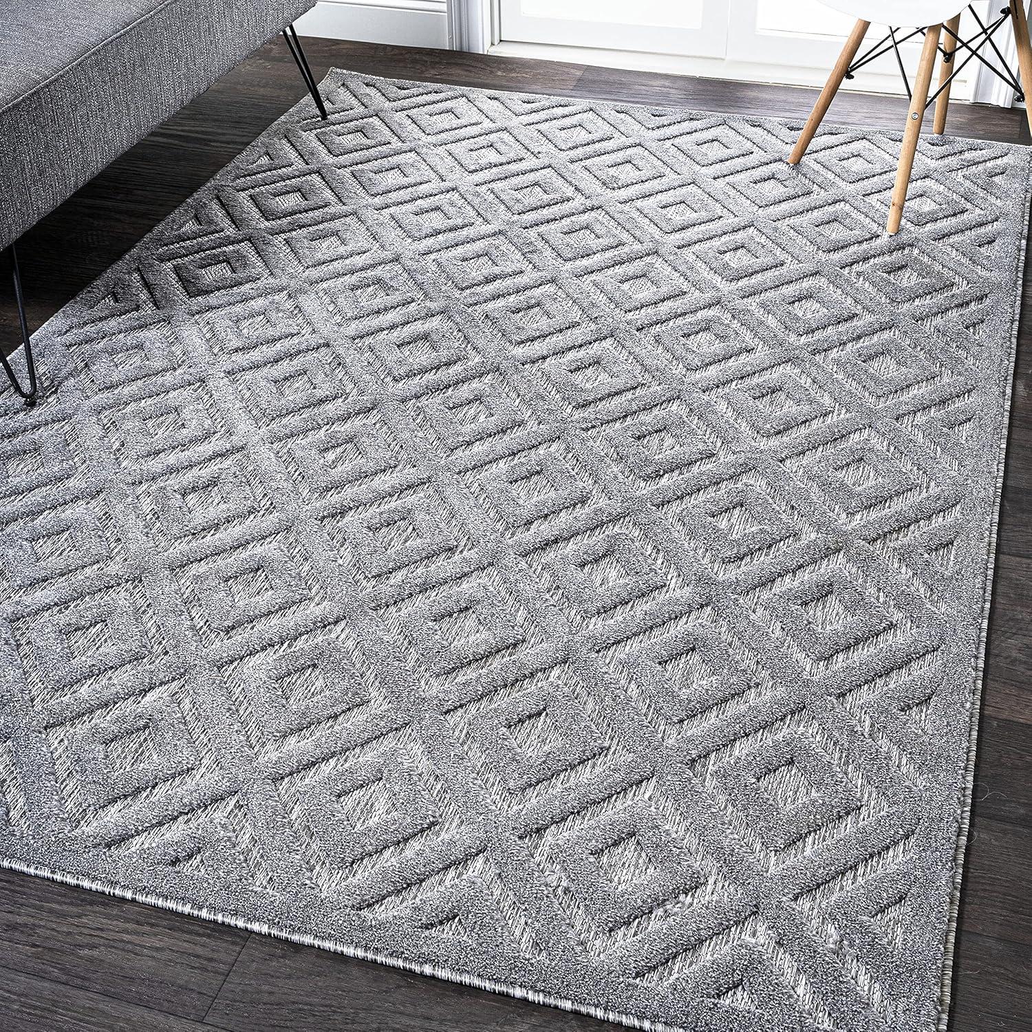 Portmany Neutral Diamond Trellis Indoor/Outdoor Area Rug - JONATHAN Y