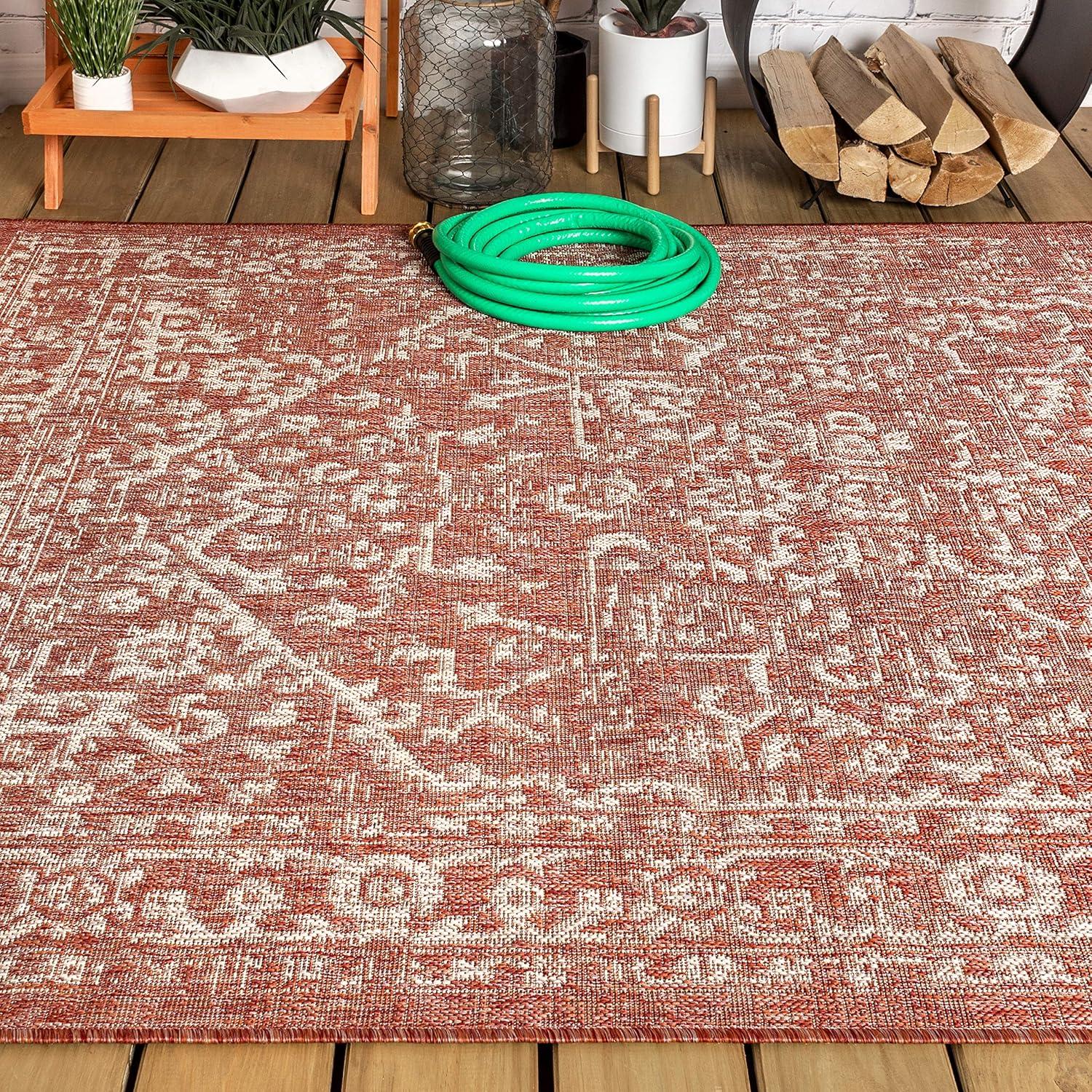 3'x5' Malta Bohemian Medallion Textured Weave Indoor/Outdoor Area Rug, Red/Taupe - JONATHAN Y