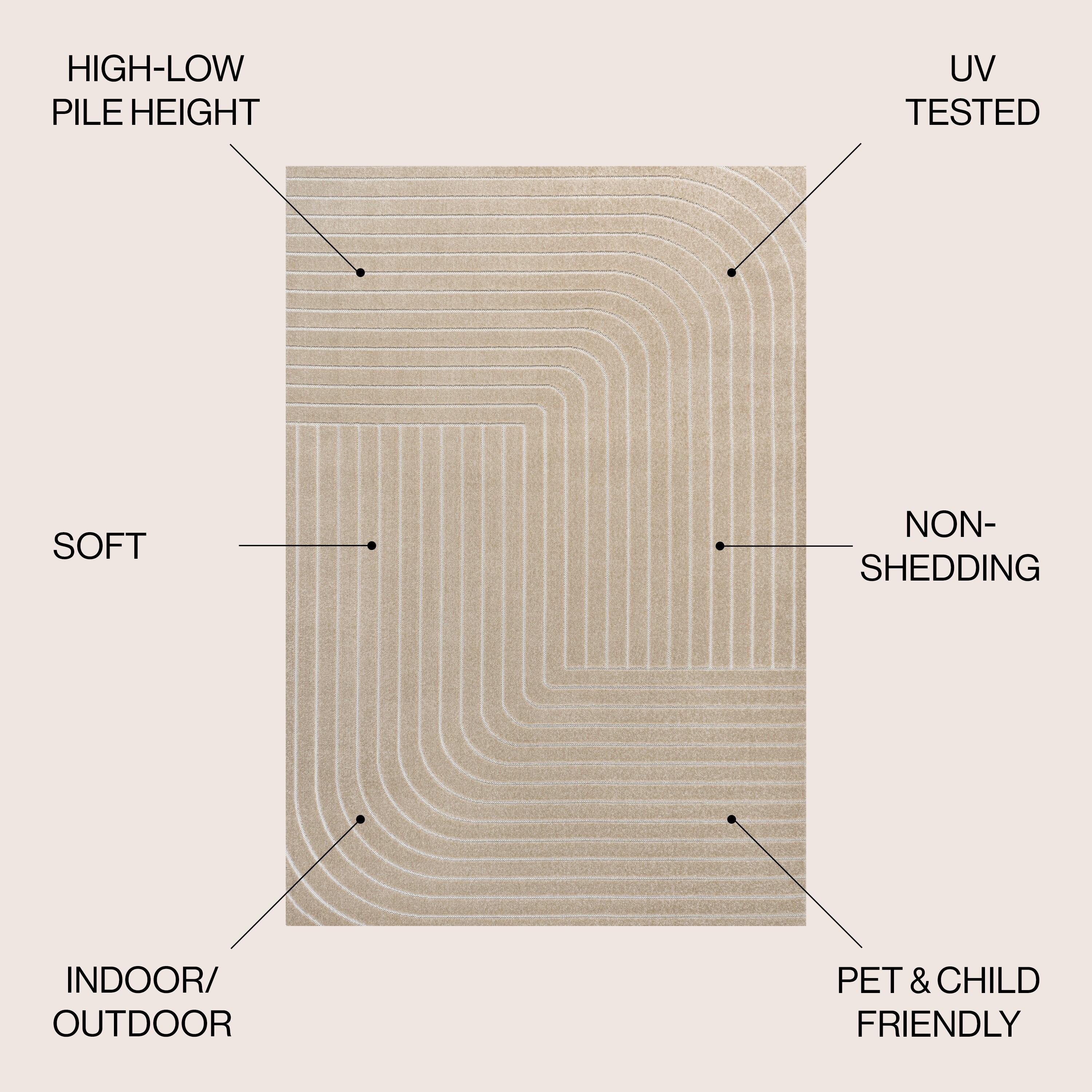 JONATHAN Y Odense High-Low Minimalist Angle Geometric Beige/Cream 8 ft. x 10 ft. Indoor/Outdoor Area Rug