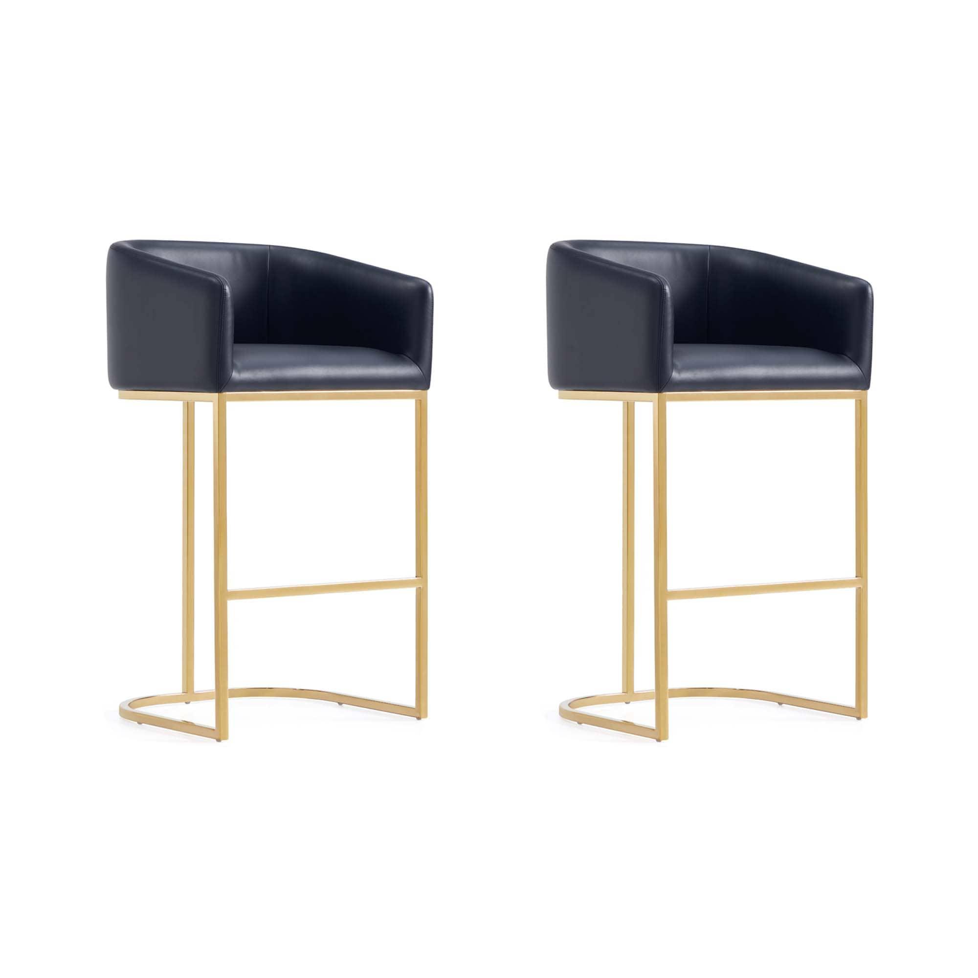 Manhattan Comfort Set of 2 Louvre Barstools Black/Titanium Gold