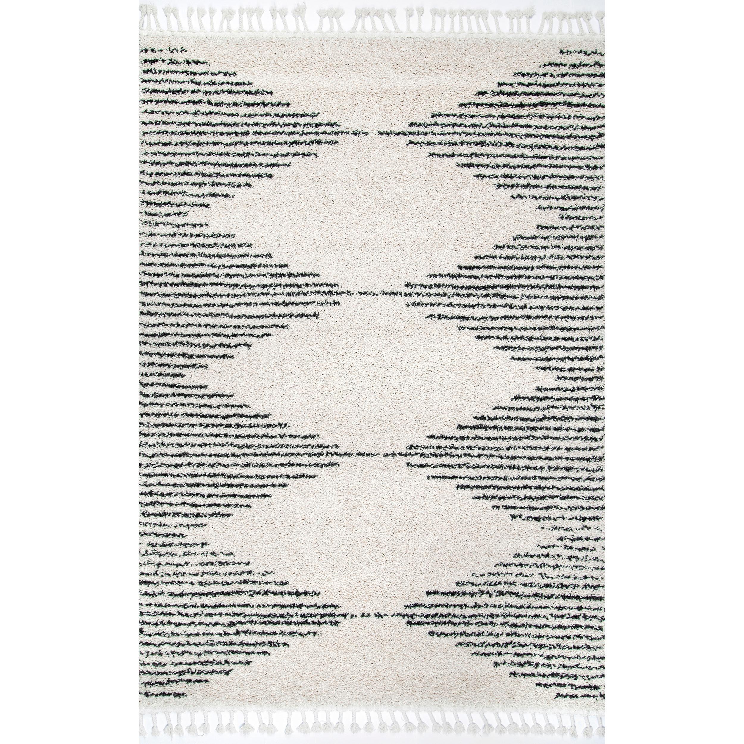 Nuloom Bria Trellis 10 Square Shag Indoor Area Rug for Living Room Bedroom Dining Room Nursery, Off White/Charcoal