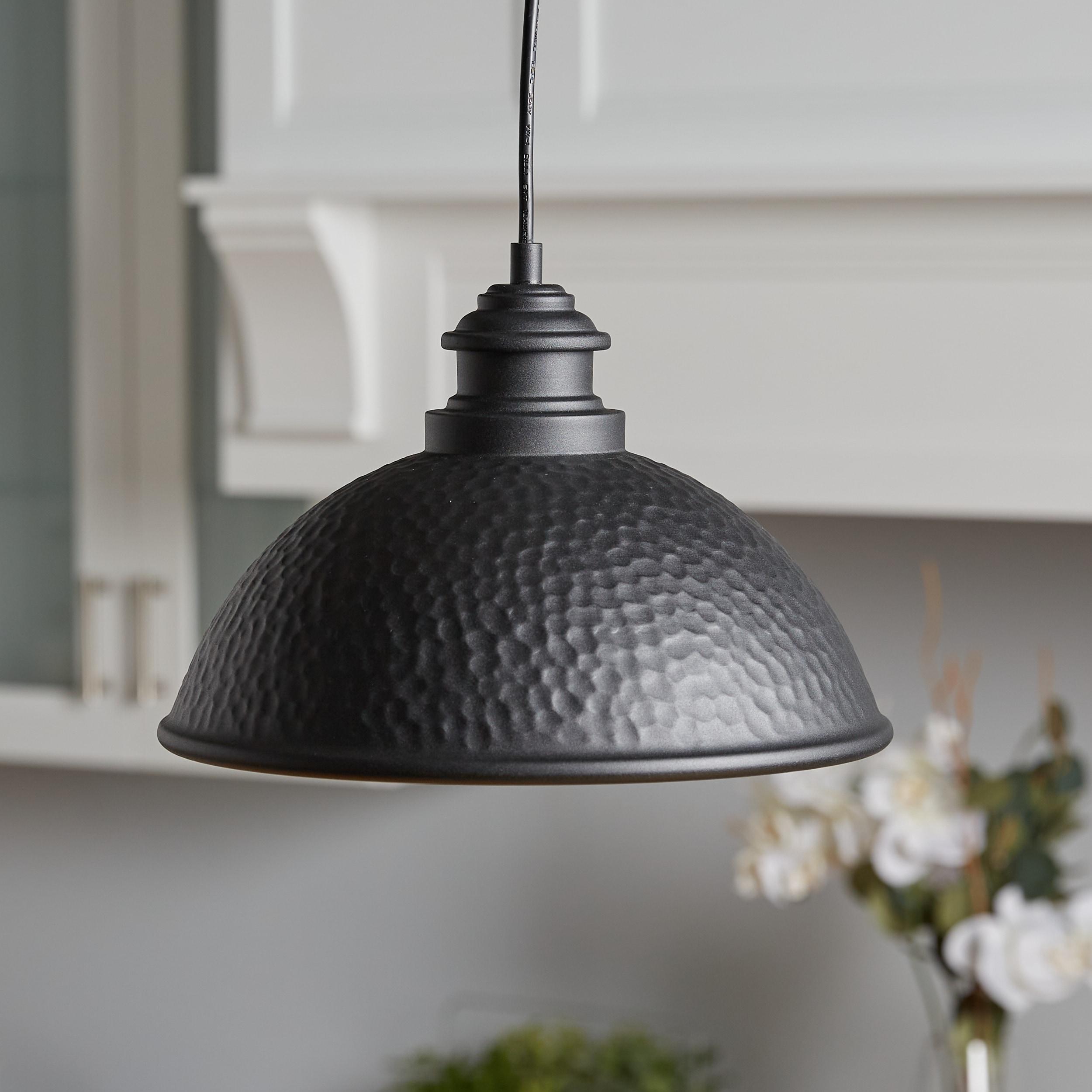 Progress Lighting Englewood 1-Light Hanging Lantern Pendant, Antique Bronze, Metallic Copper Coated Shade, Damp Rated