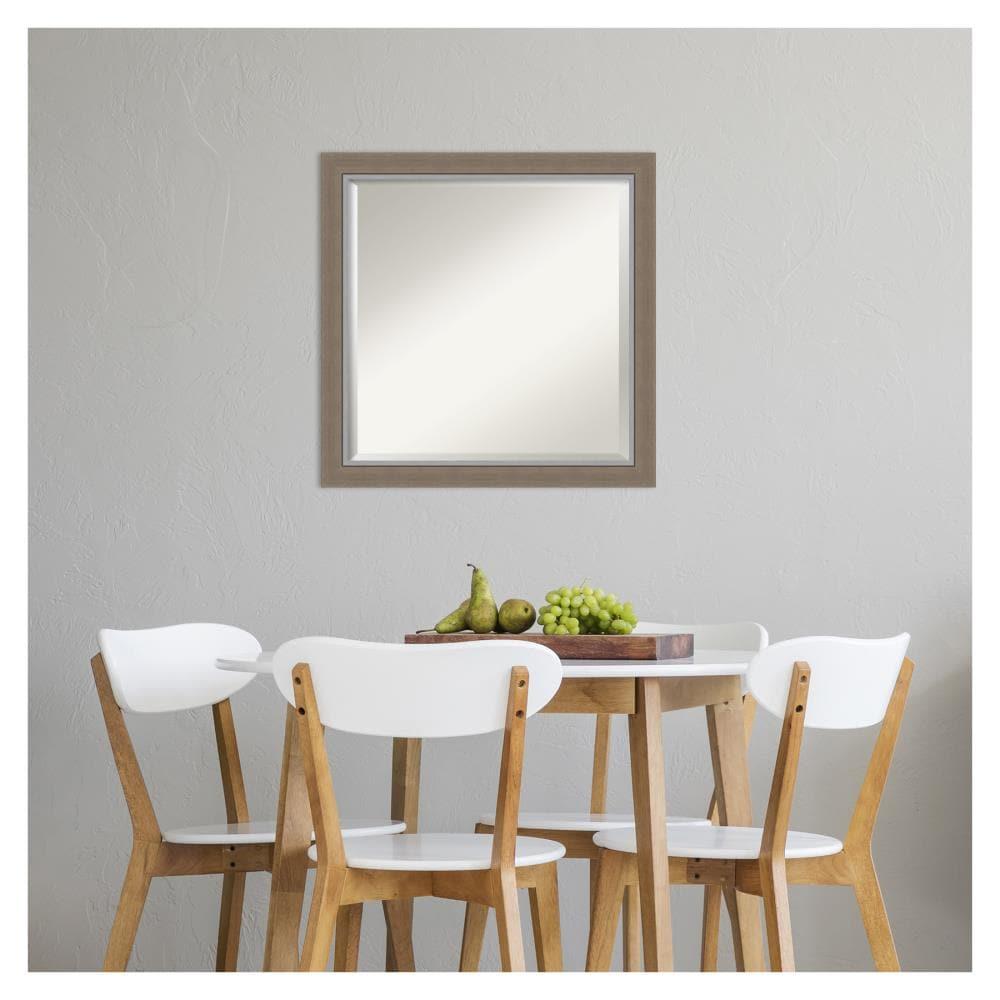 Amanti Art Beveled Bathroom Wall Mirror - Eva Narrow Frame Eva Brown Narrow Outer Size: 23 x 23 in Silver, Brown