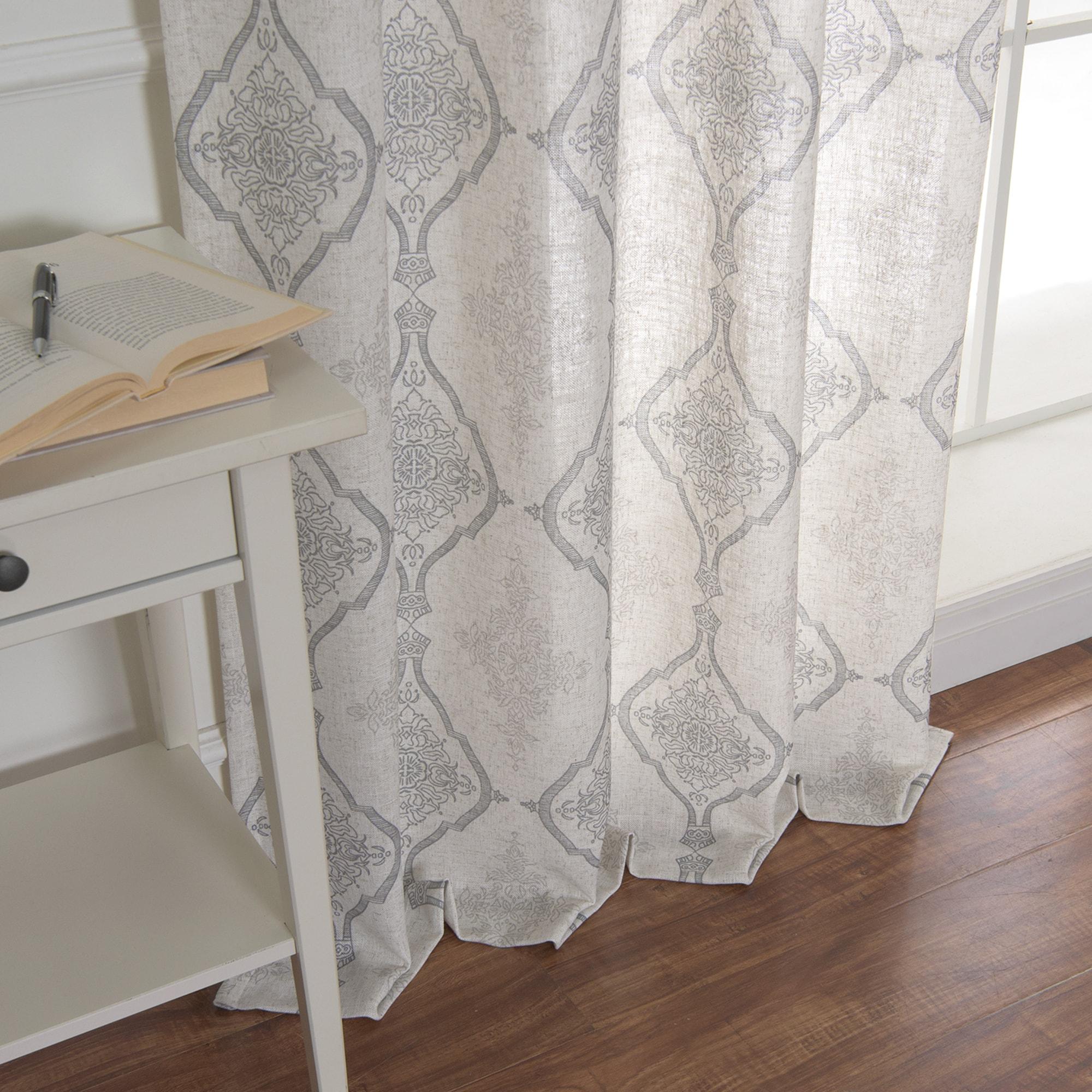 Gray Damask Medallion Linen Blend Sheer Window Panel