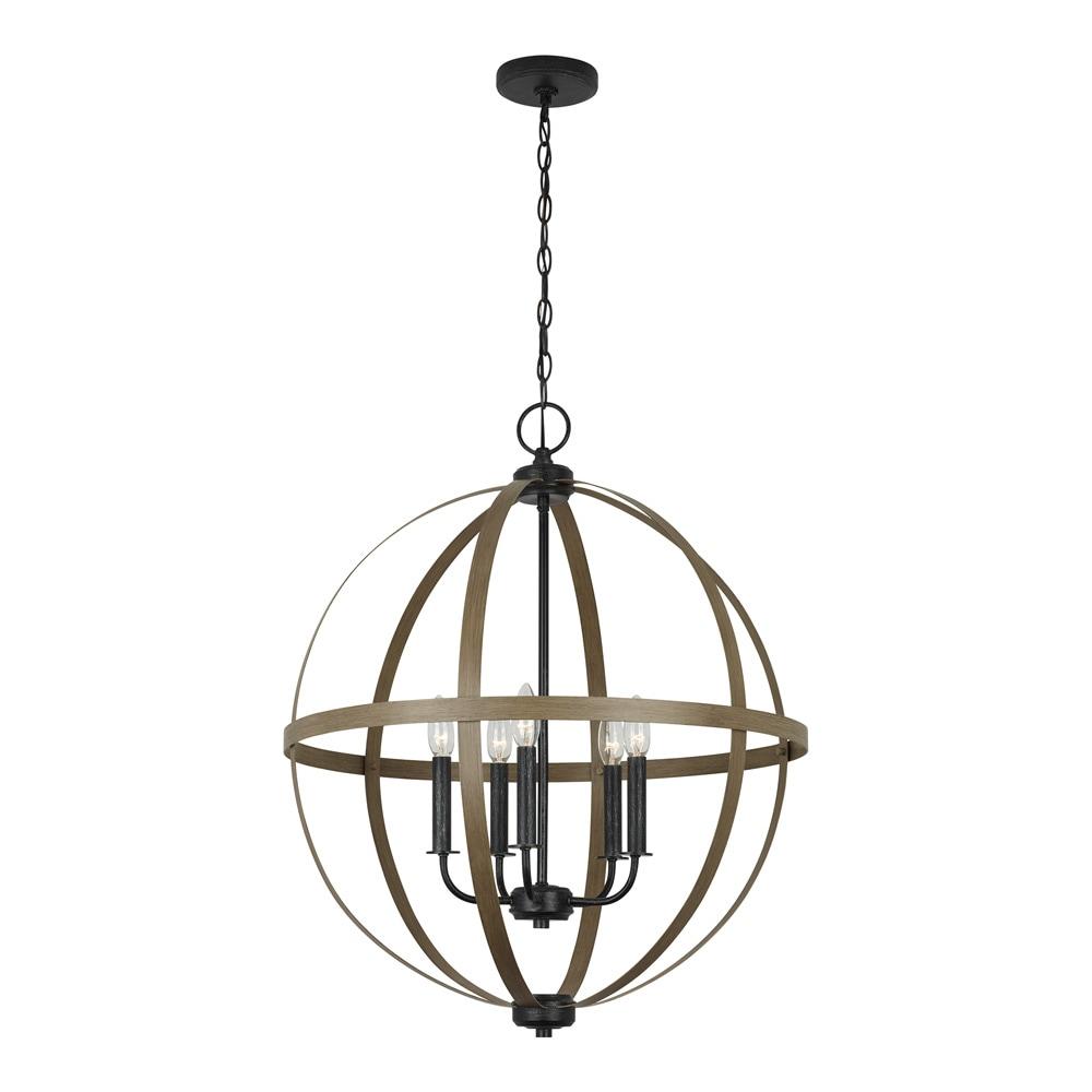 Calhoun 24" Steel Cage Globe Chandelier in Cerused Oak
