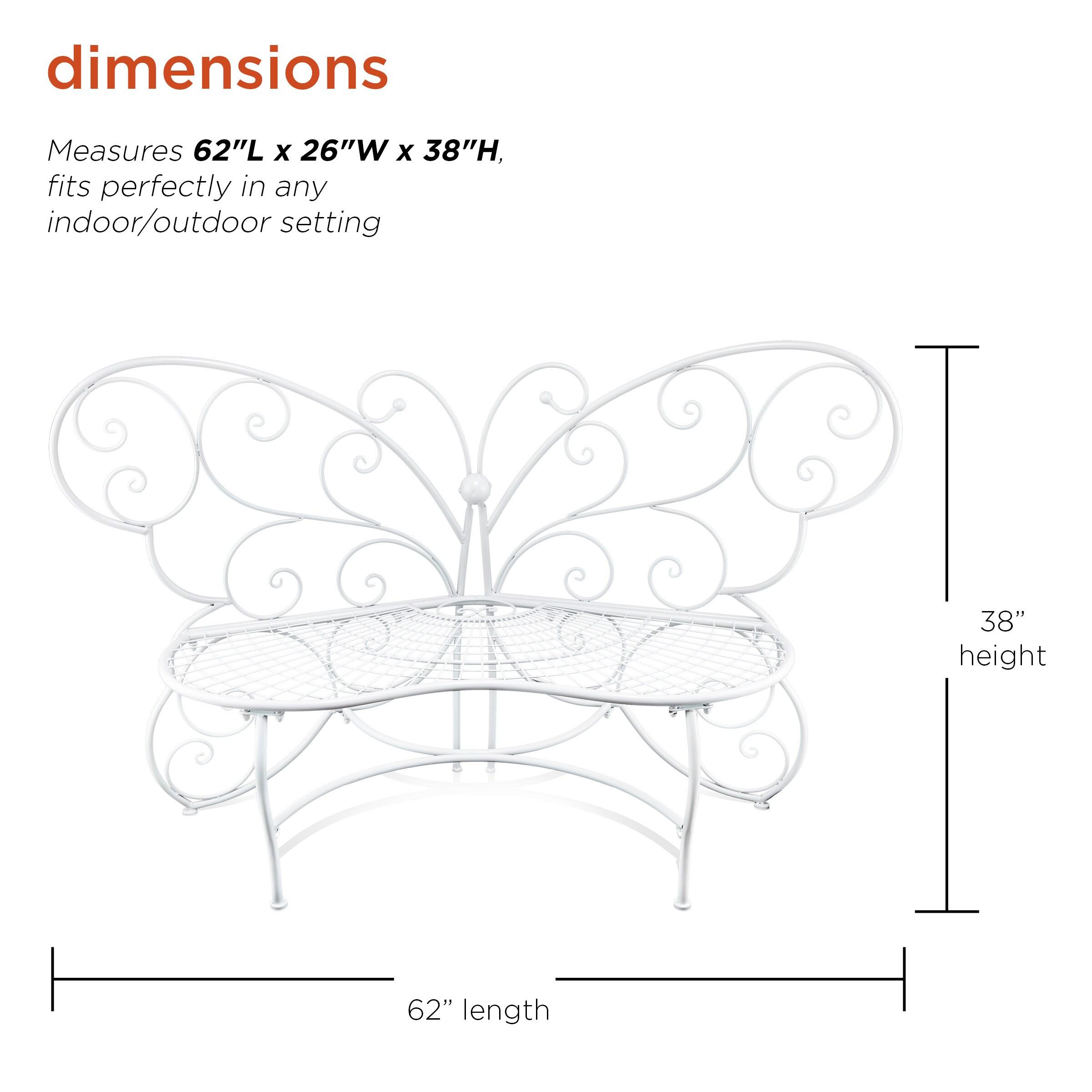 38" x 62" Metal Butterfly Outdoor Bench White - Alpine Corporation: Weather-Resistant, Garden Seating