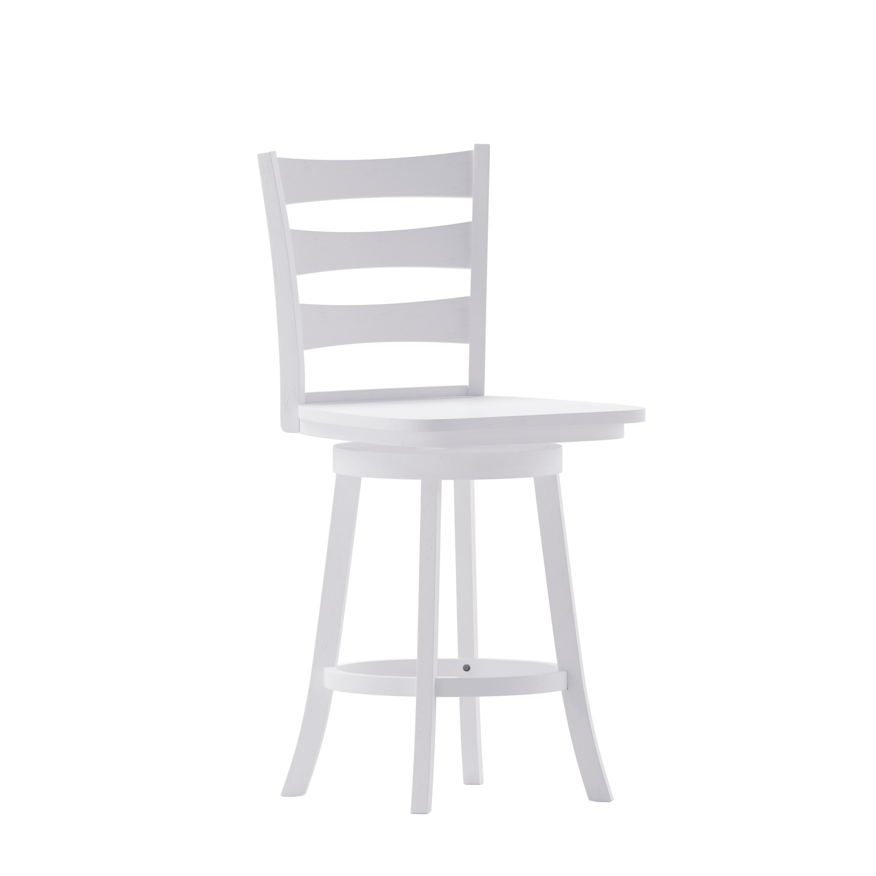 Flash Furniture Liesel Commercial Grade Wooden Classic Ladderback Swivel Counter Height Barstool with Solid Wood Seat, Antique White Wash