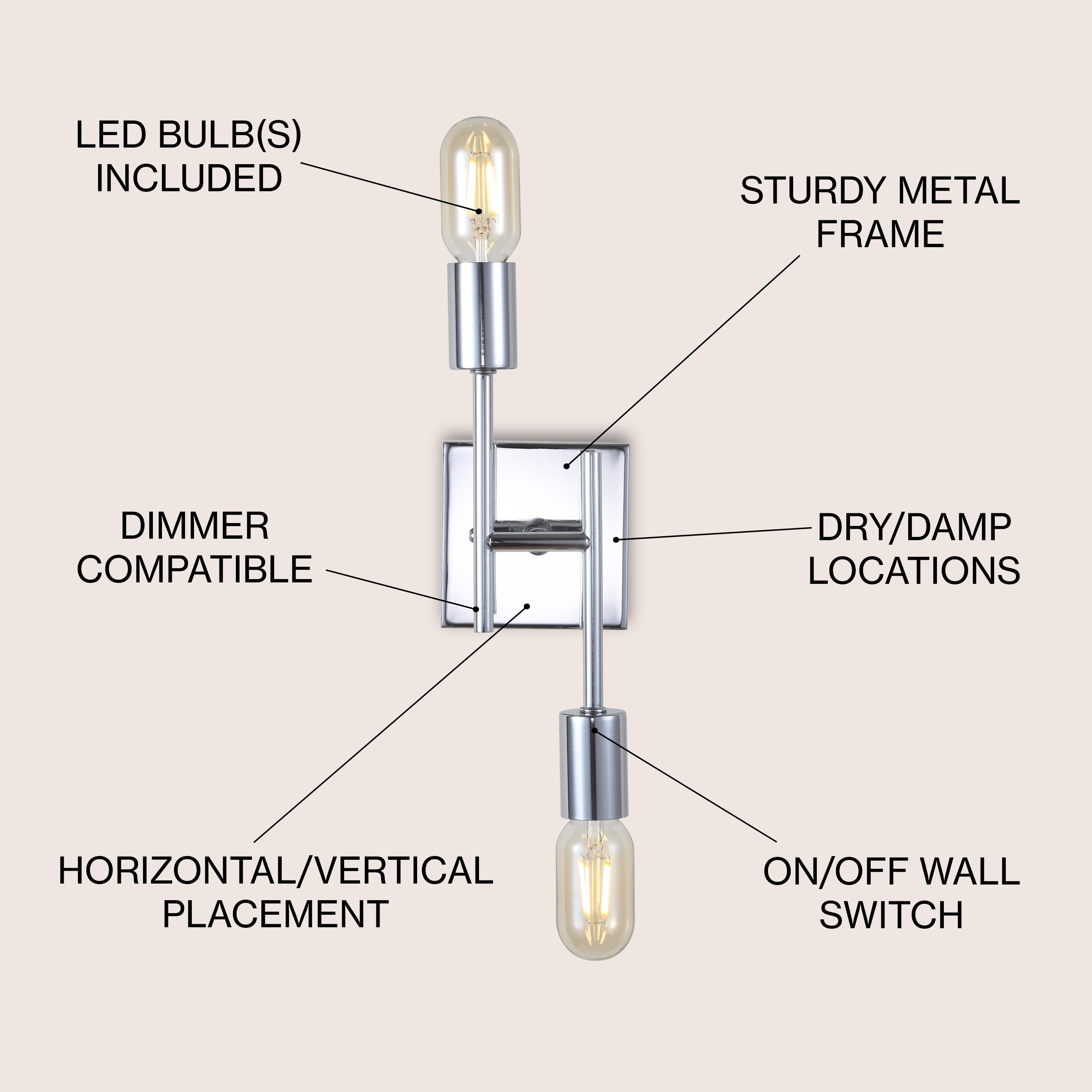 JONATHAN Y Turing 18.7" 2-Light Metal LED Wall Sconce, Chrome