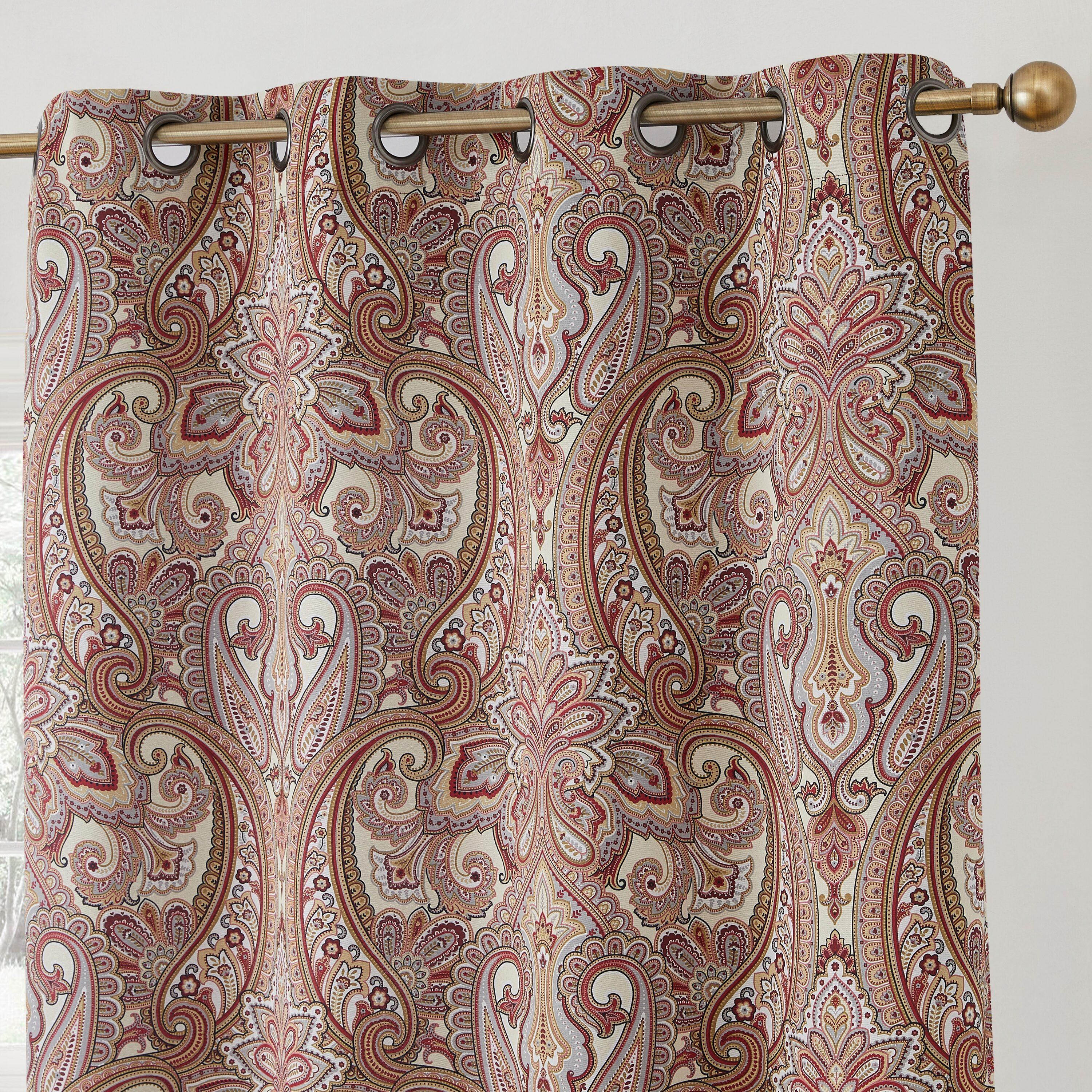 HLC.ME Paris Paisley Decorative Print Damask Pattern Light Reducing Grommet Window Curtain Panels for Bedroom, Set of 2 - Spice, 50 W x 84 L