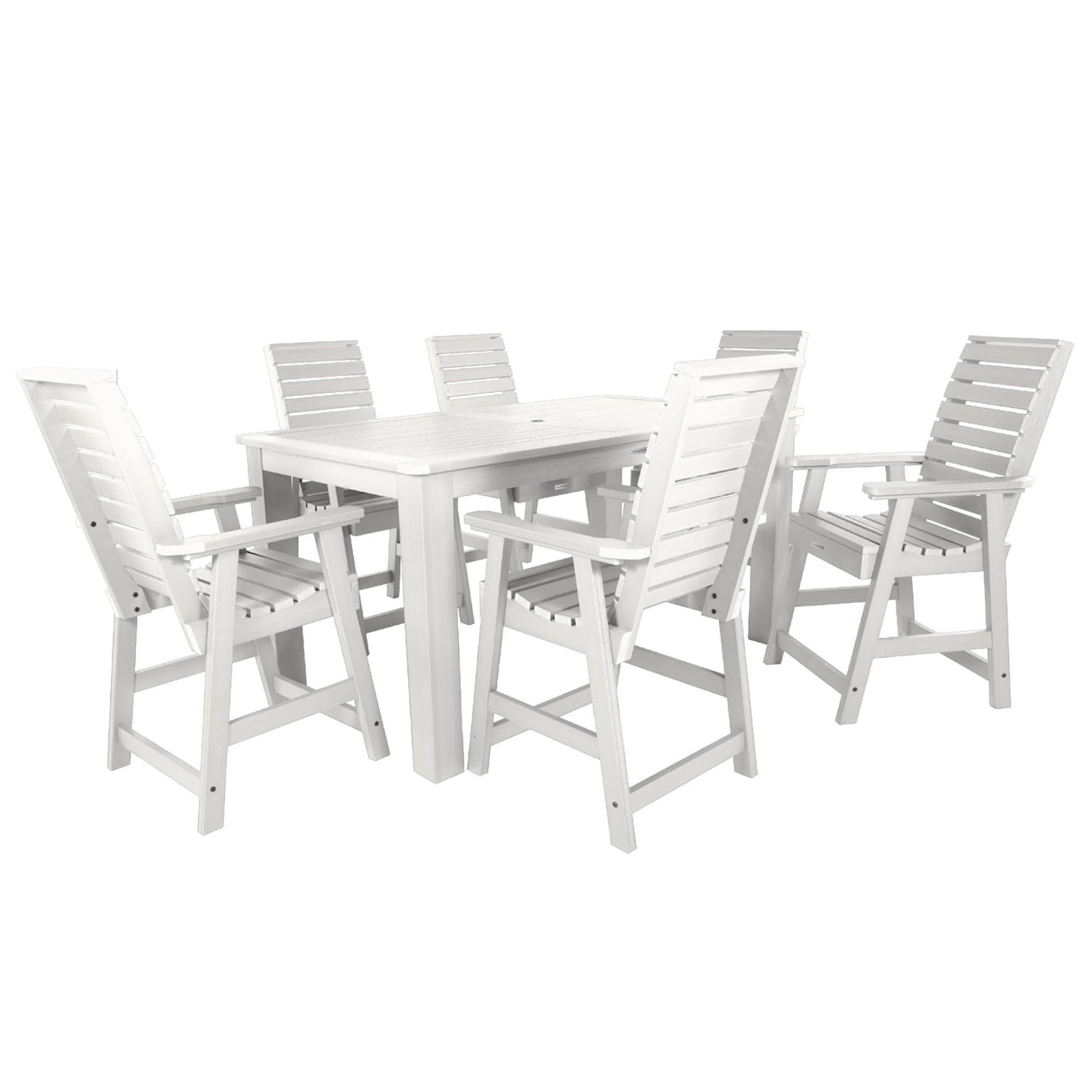 highwood Weatherly 7 -Piece White Counter height Plastic Rectangle Table with 6 Stationary Chairs