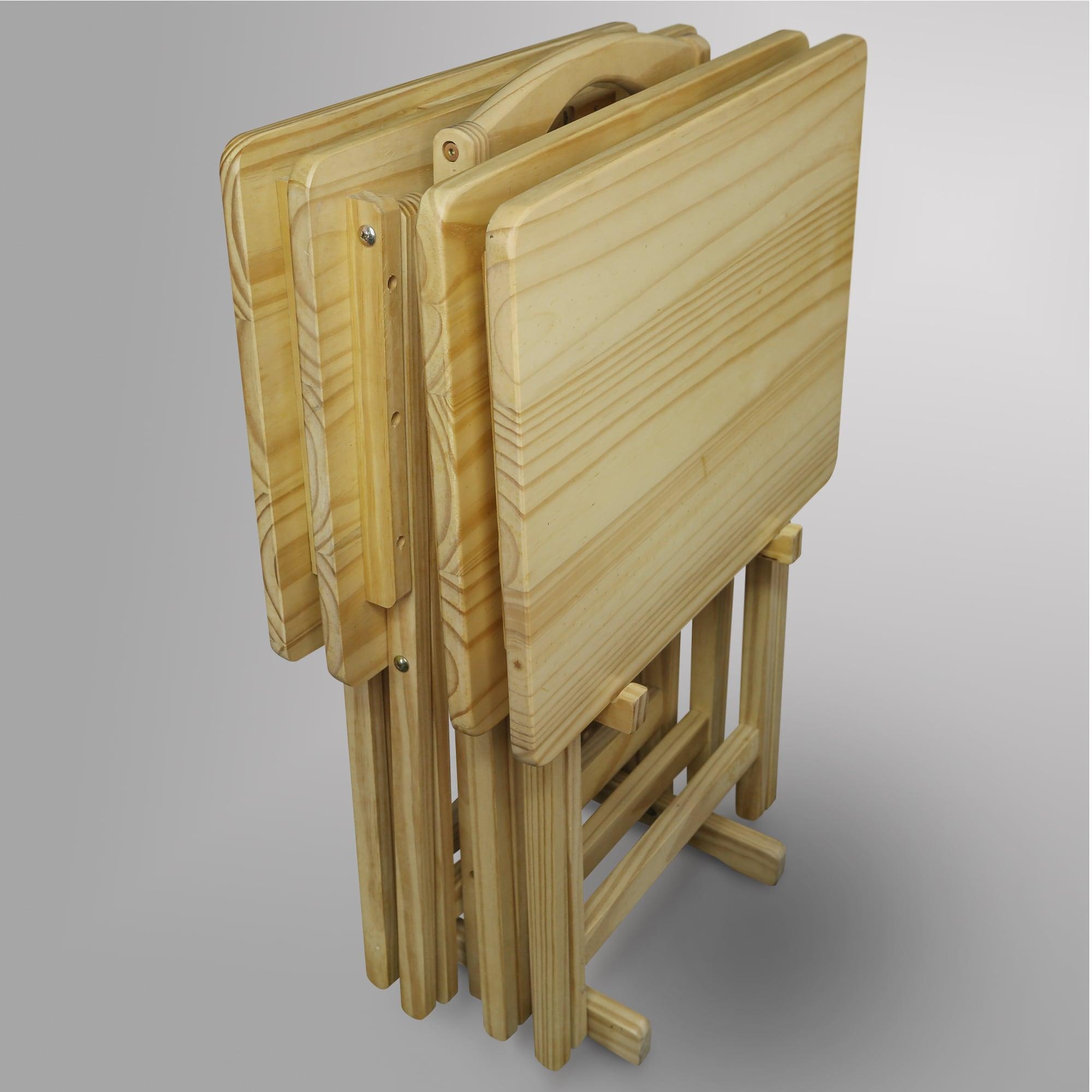 5 Piece TV Tray Table Set in Natural (4 Trays, 1 Stand)