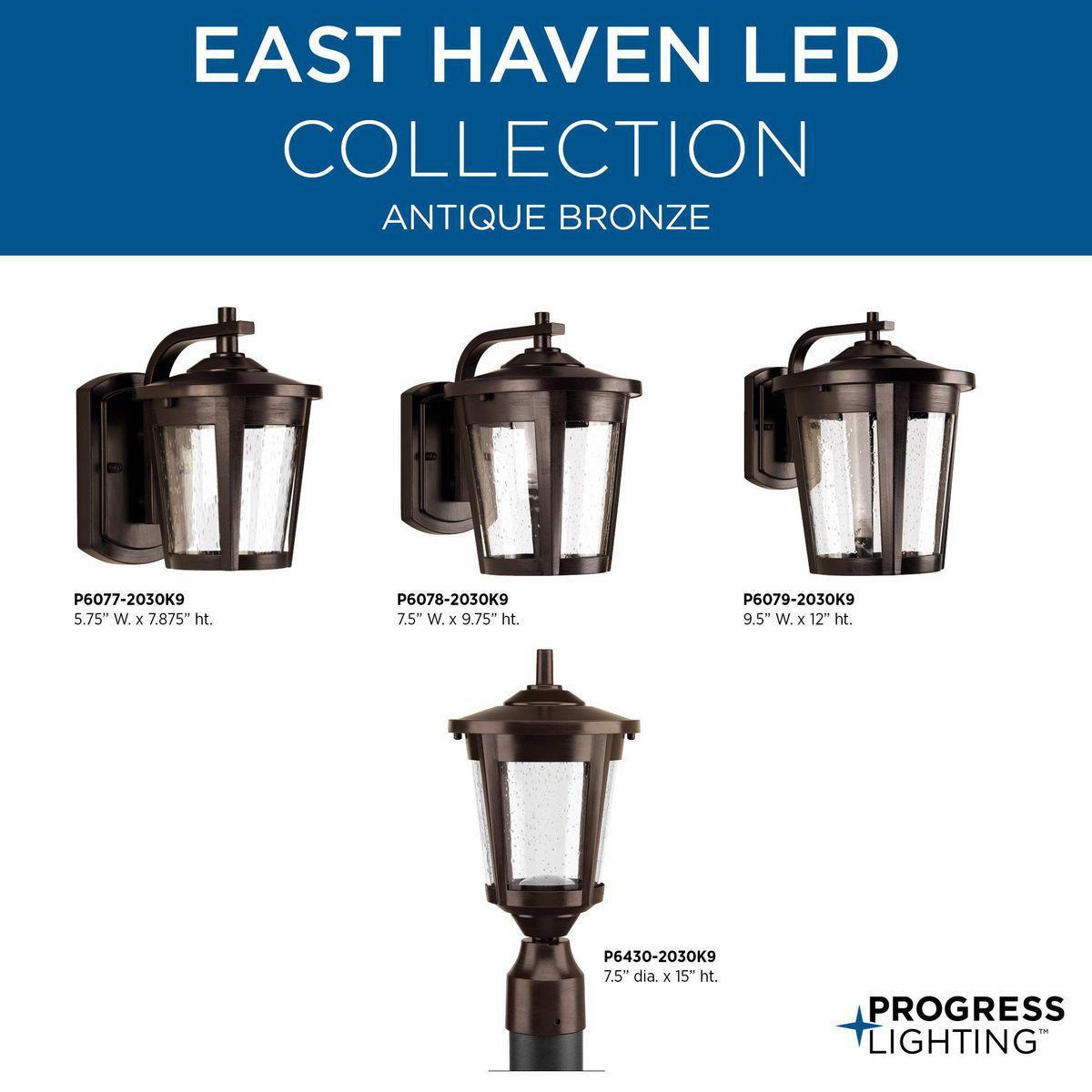 Progress Lighting, East Haven, 1-Light Outdoor Wall Lantern, Antique Bronze, Seeded Glass Shade