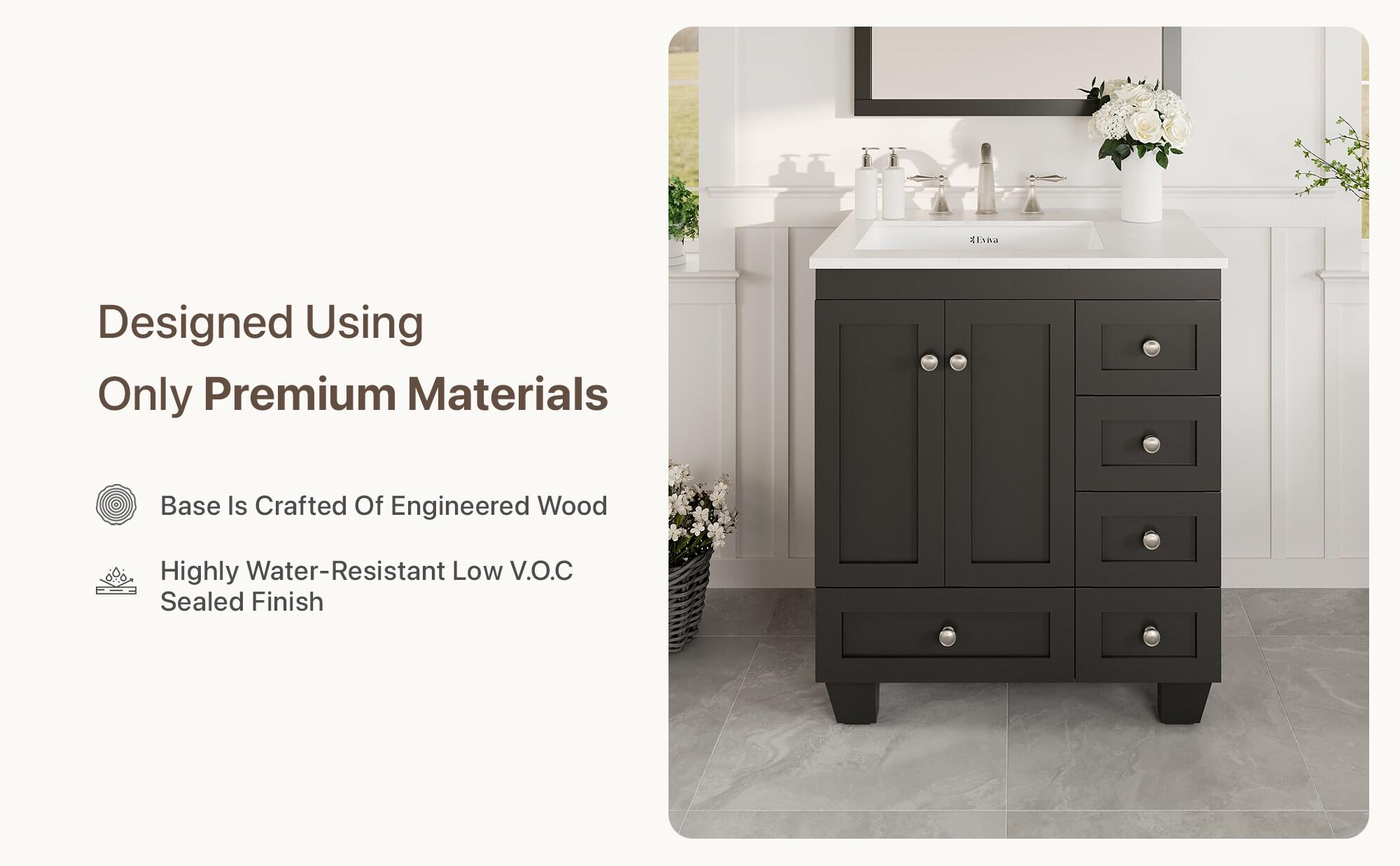 Eviva Acclaim C. 28" Transitional Espresso Bathroom Vanity with White Carrara Quartz Countertop