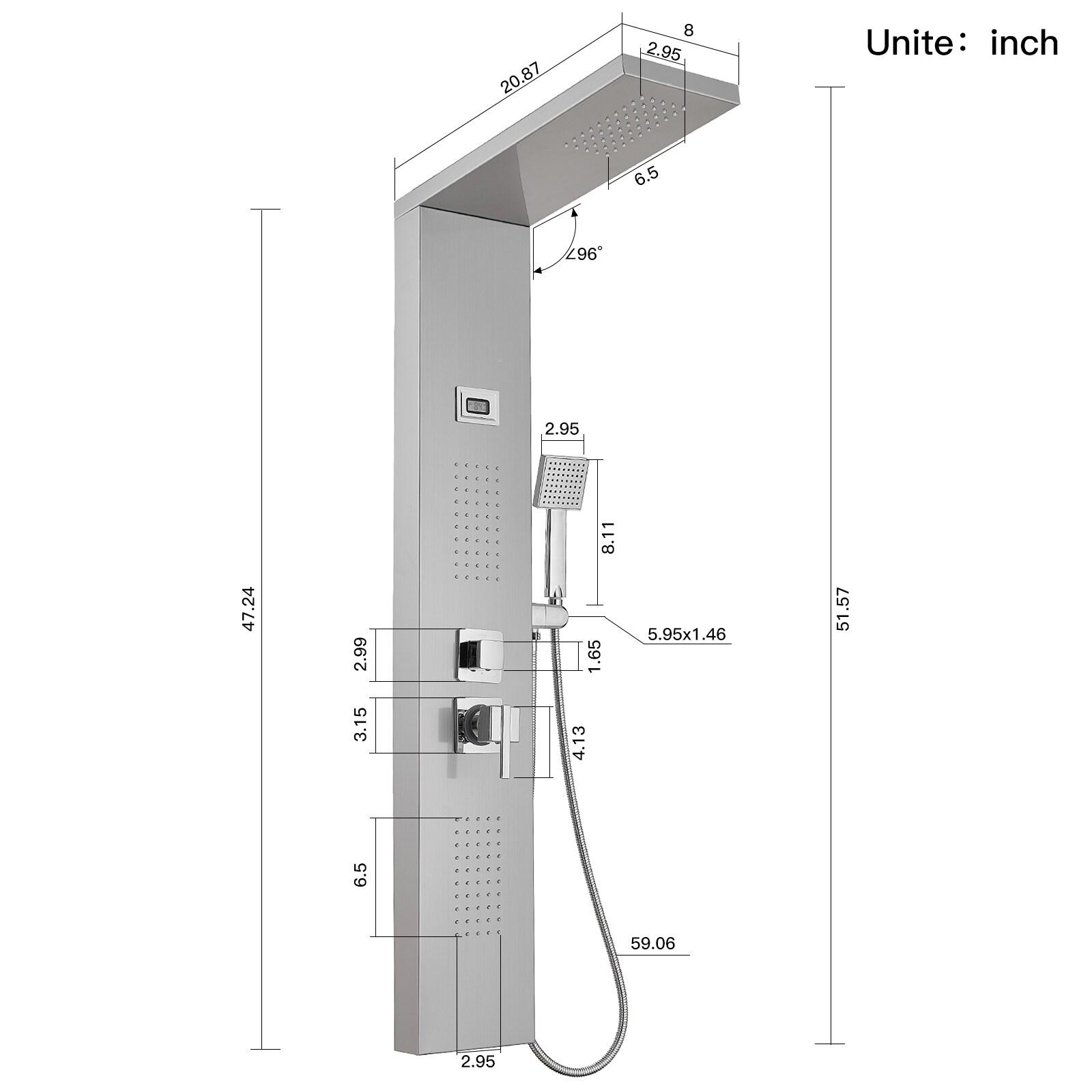 BWE 2-Jet Rainfall Shower Tower Shower Panel System with Rainfall Shower Head and Shower Wand