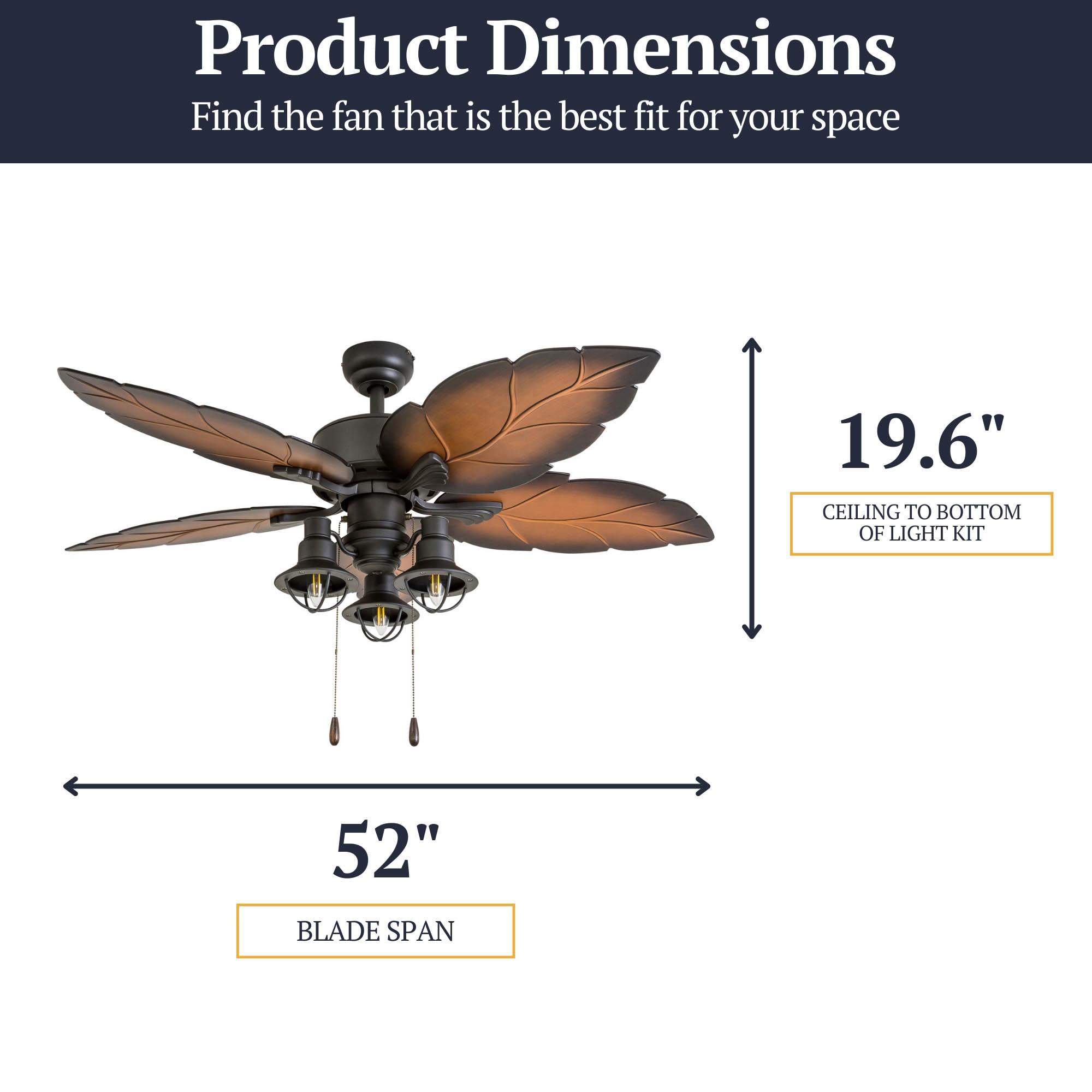 52" Bronze Tropical Ceiling Fan with Palm Leaf Blades and LED Light