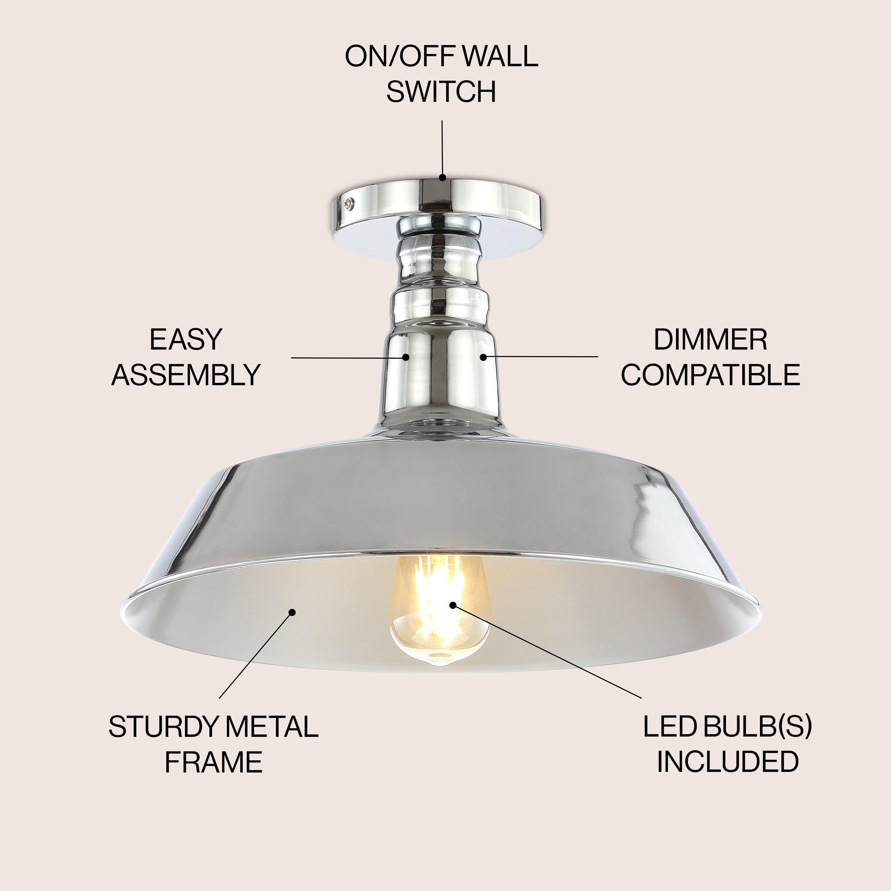 JONATHAN Y JYL9516B Cassidy 14" Metal LED Semi-Flush Mount, 2700K, Farmhouse, Rustic, Industrial, Coastal, Cottage, Transitional, Scandinavian, Dining Room, Kitchen, Foyer, Hallway, Chrome