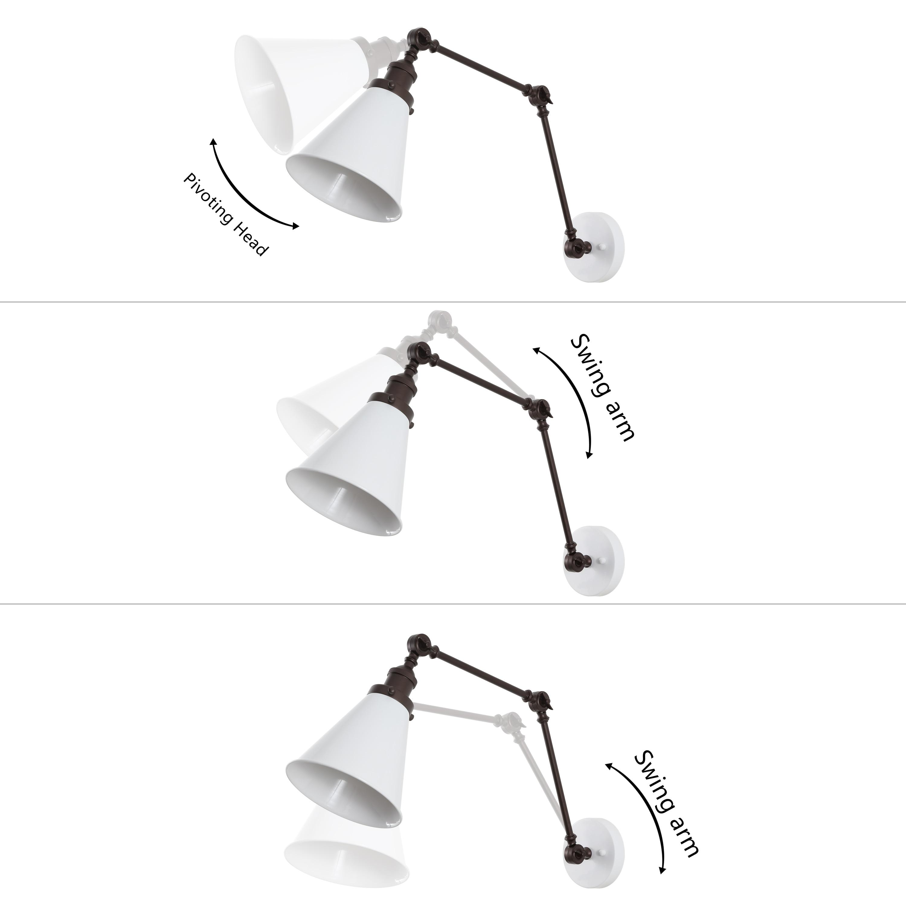 JONATHAN Y Rover 7" Classic Industrial Metal Adjustable Arm LED Wall Sconce, White/Oil Rubbed Bronze (Set of 2)