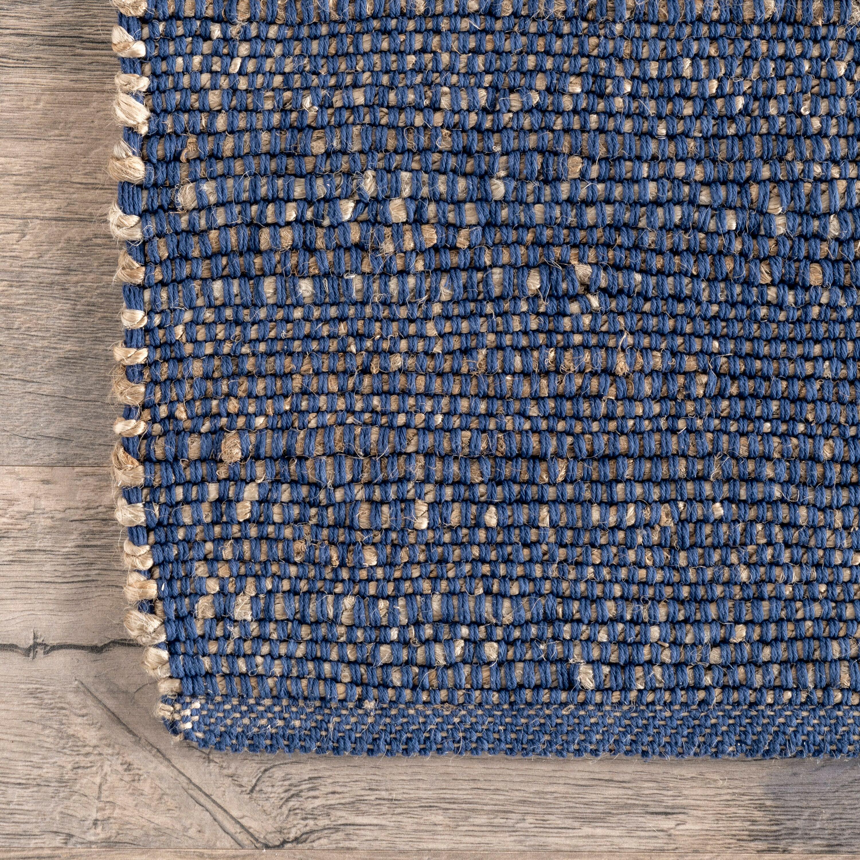Nuloom 3x5 Elfriede Jute & Cotton Hand Woven Indoor Area Rug, Blue, Solid Rustic Farmhouse Style Natural Fiber Bedroom, Living Room,
