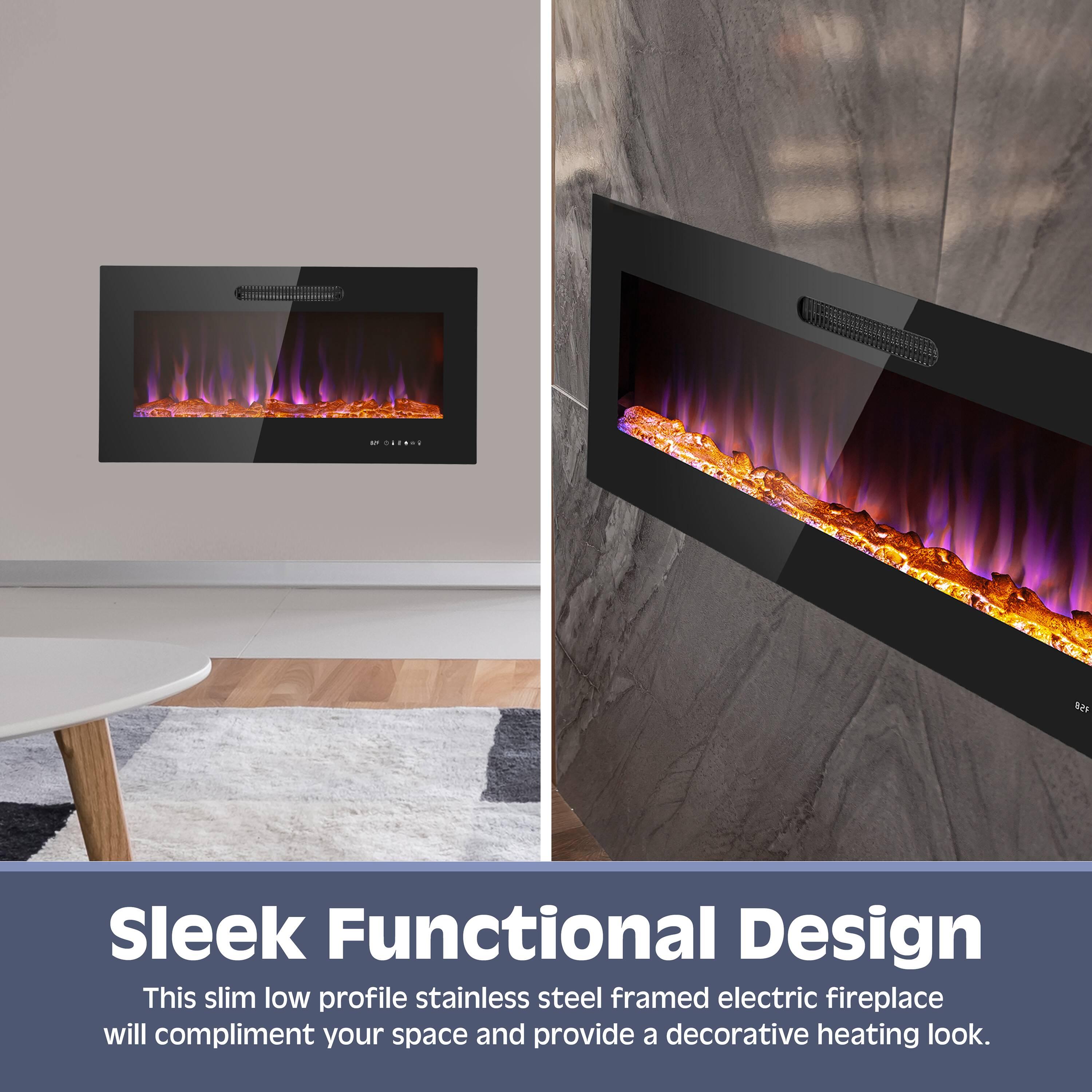 Prominence Home 36x19" Electric Remote Controlled LED Wall Mount Fireplace with Adjustable Heat and Brightness Settings