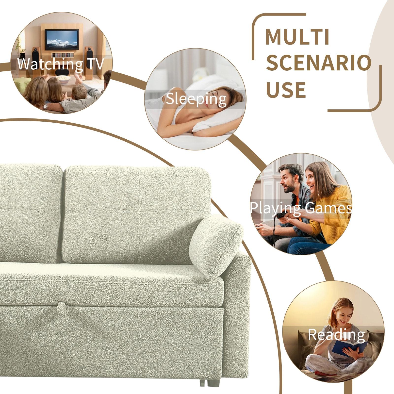 84.2" Sleeper Sofa Bed,Pull Out Sofa Bed with Storage Chaise L Shape Sectional Sofa Bed in Beige