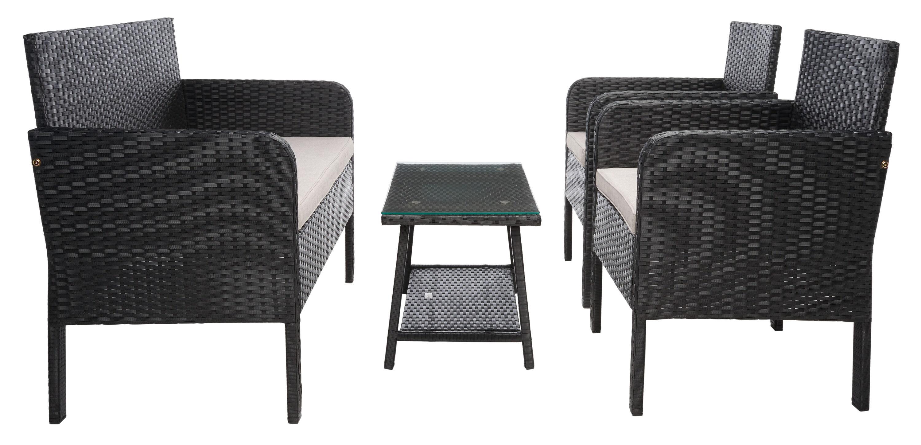 Aboka 4 Piece Patio Outdoor Living Set - Black/Light Grey - Safavieh