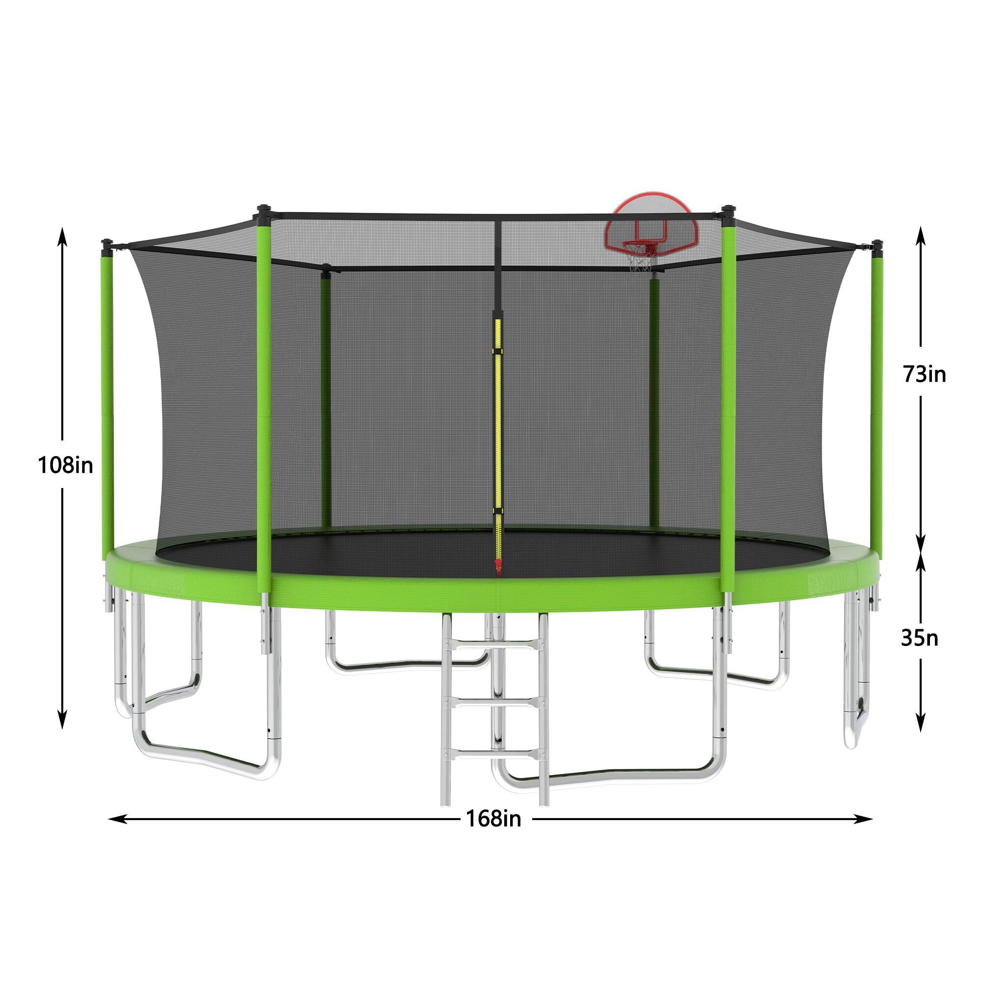 14 FT Green Outdoor Trampoline with Safety Enclosure Net