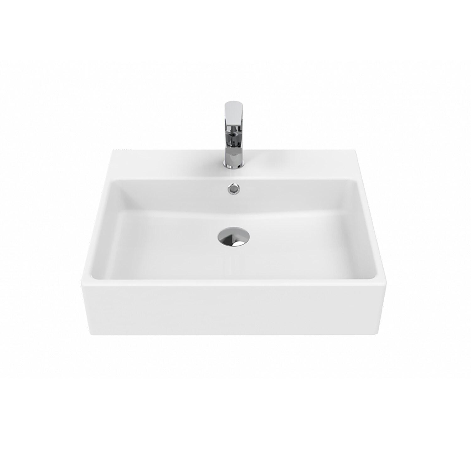 Simple 60.50A.01 Wall Mount/Vessel Bathroom Sink in Ceramic White with One Faucet Hole