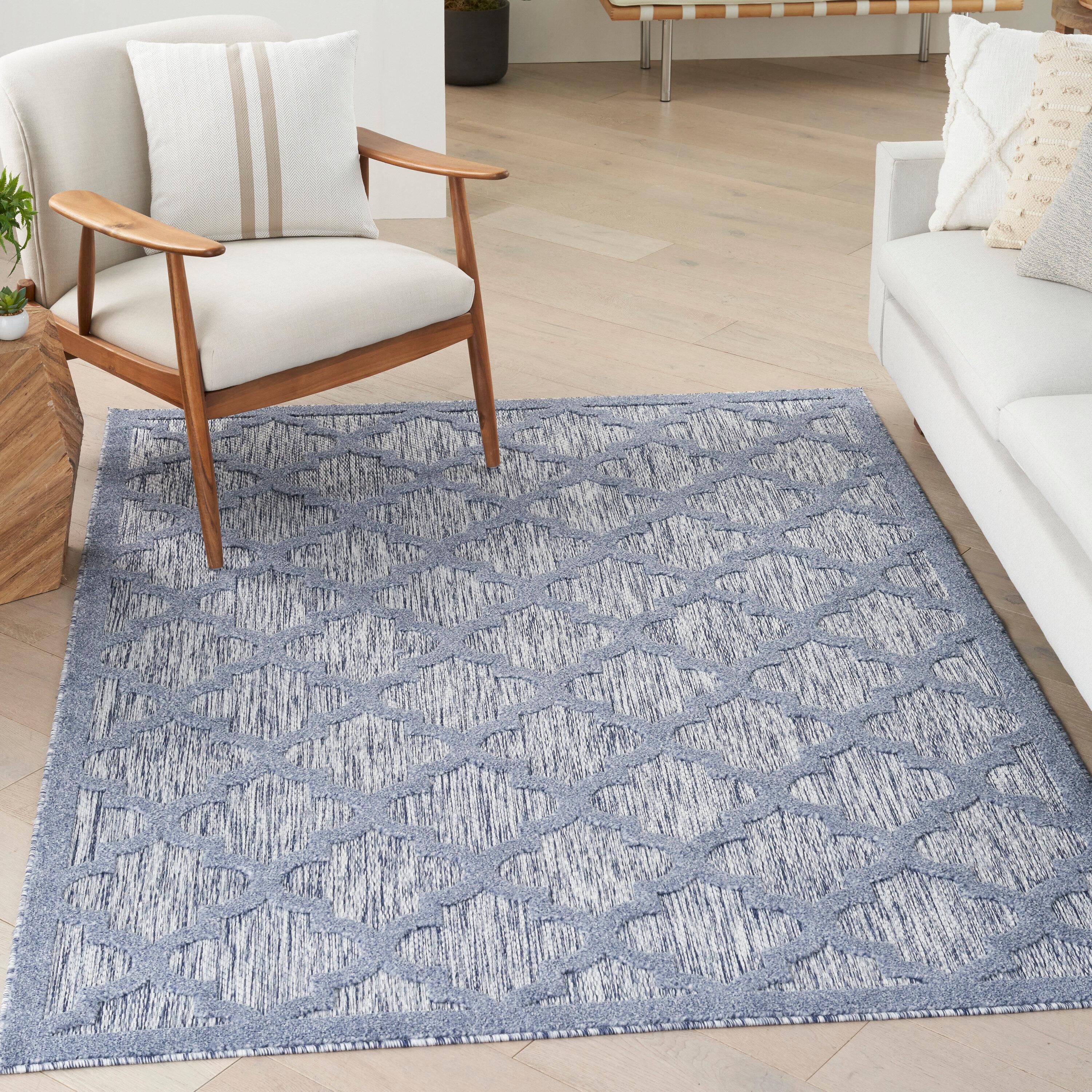 Nourison Easy Care Trellis Flatweave Indoor Outdoor Area Rug 4' x 6' Denim Blue