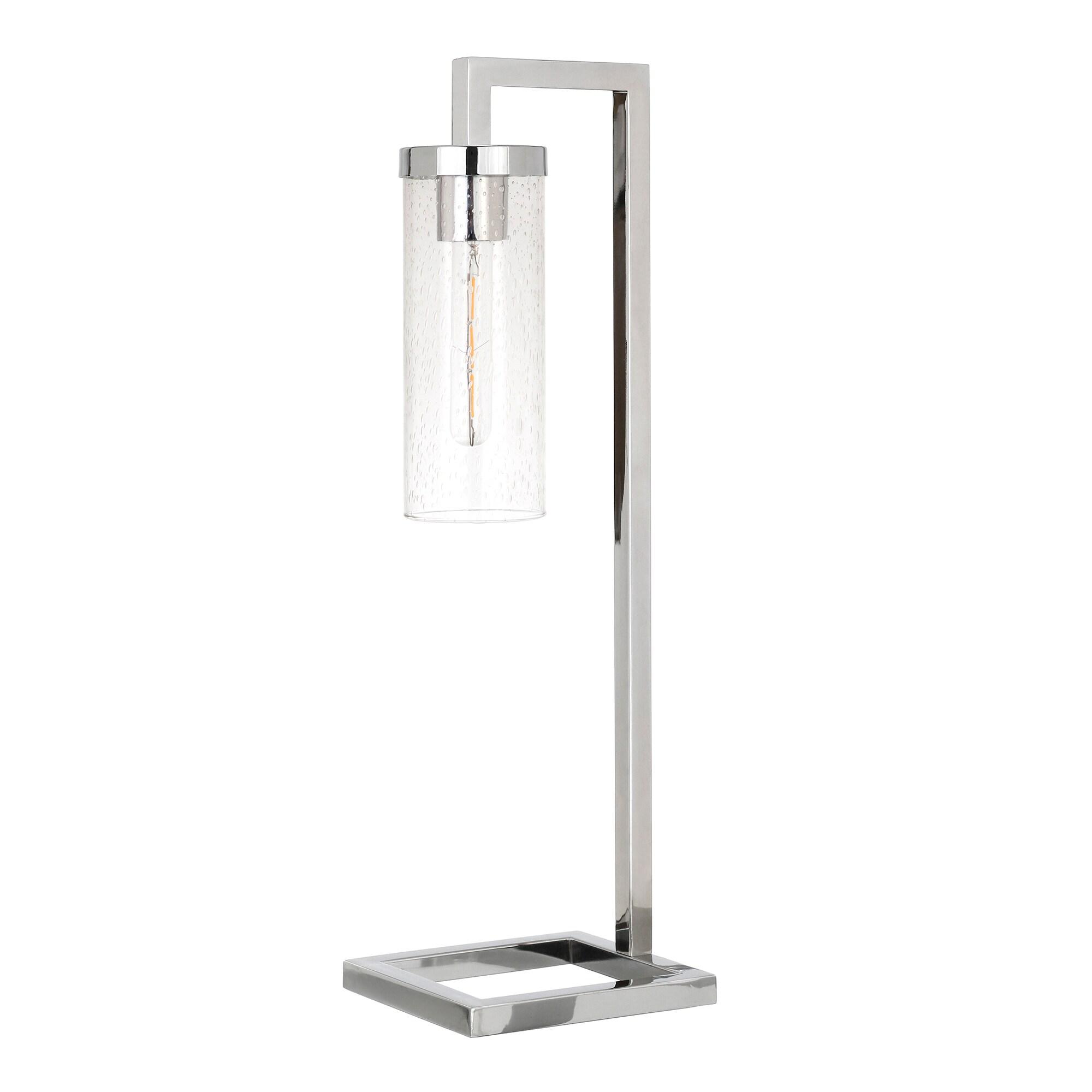Evelyn&Zoe Modern Metal Table Lamp with Seeded Glass Shade