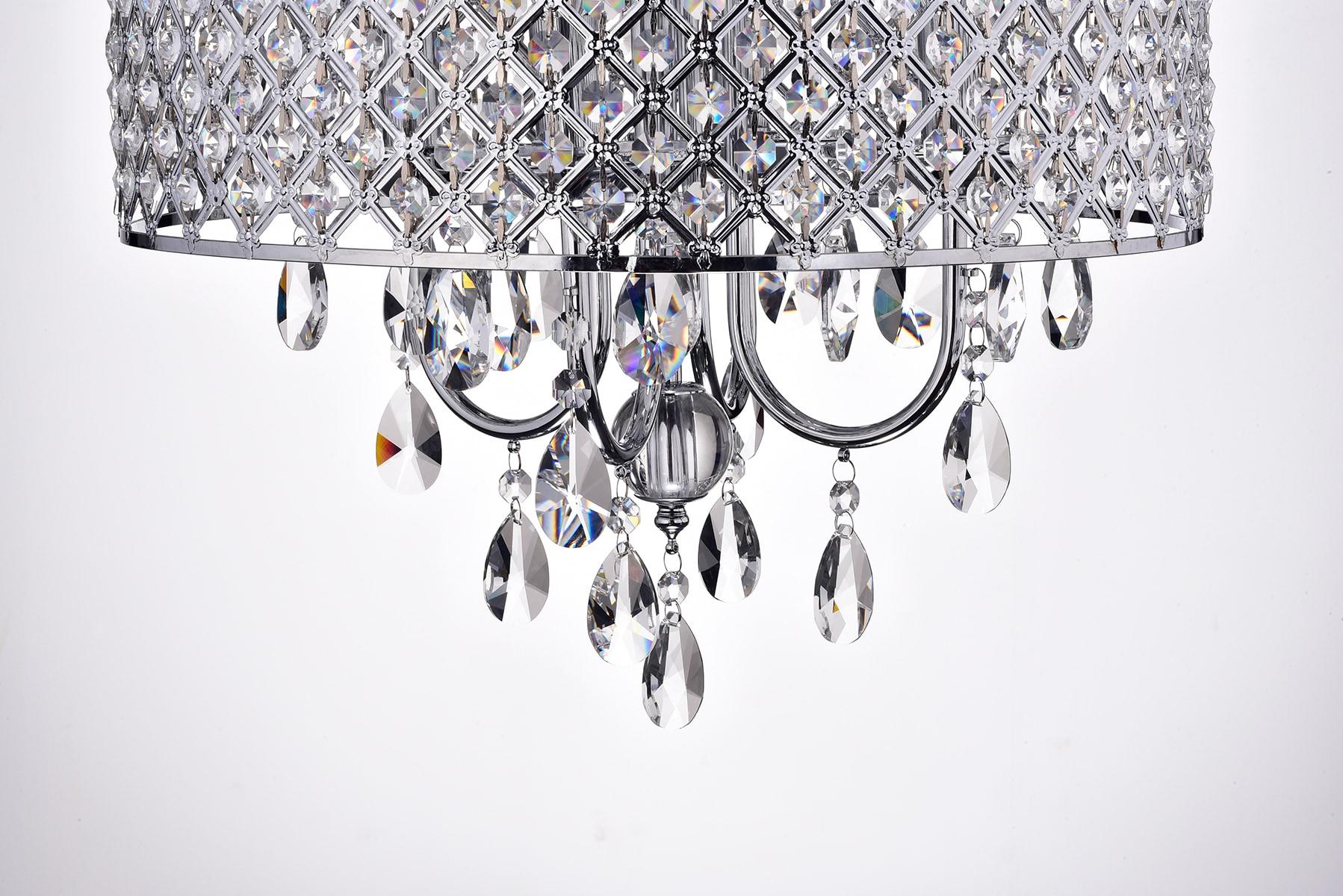 Chrome and Crystal 4-Light Drum Chandelier with Beaded Shade