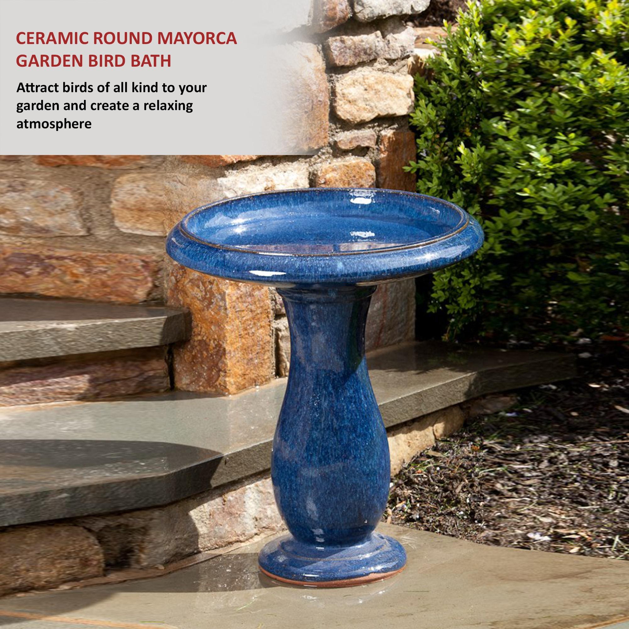 Alfresco Home 38-8611 22.75-Inches H Snow Blue Ceramic Birdbath bowl