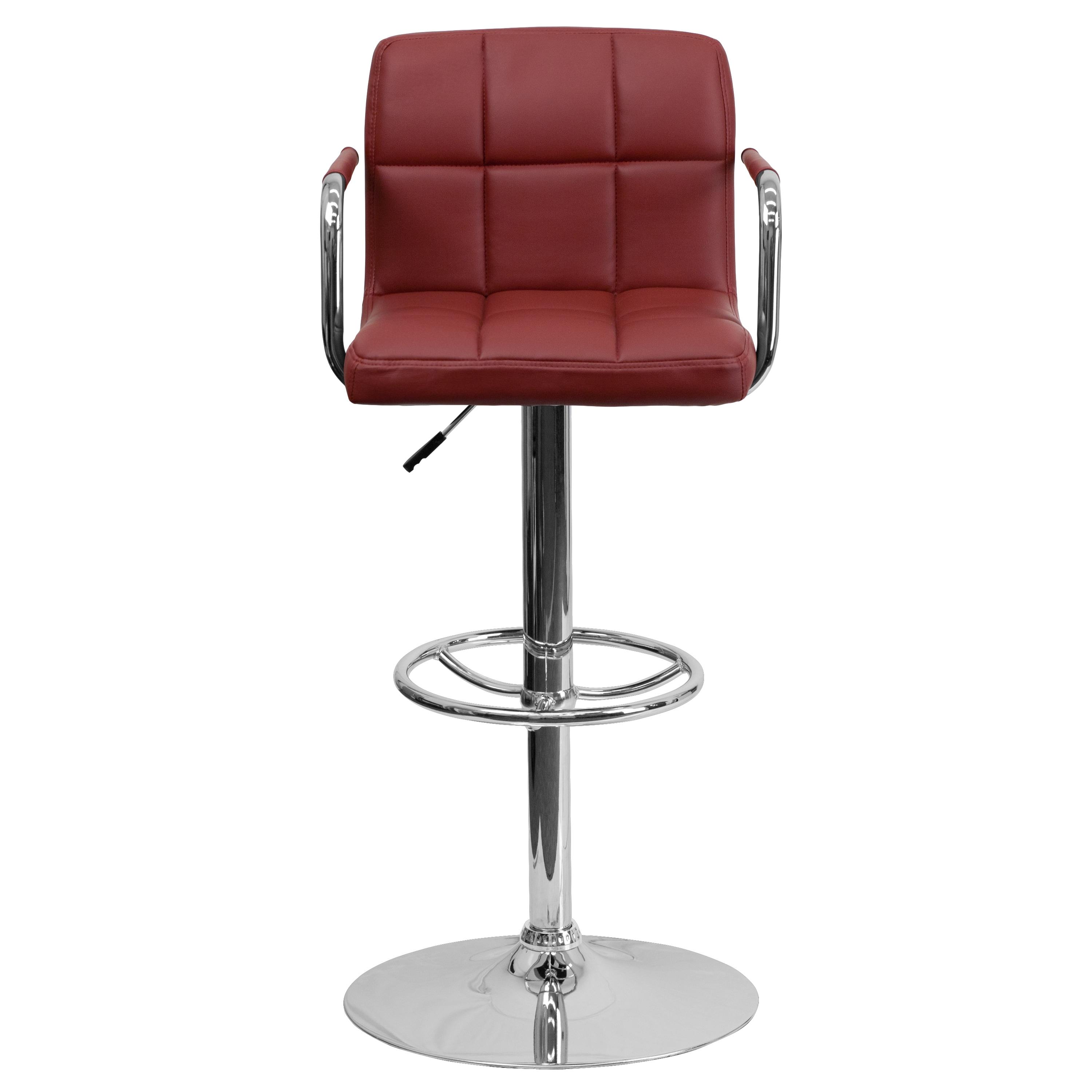 Flash Furniture Contemporary Quilted Vinyl Adjustable Height Barstool with Arms and Chrome Base