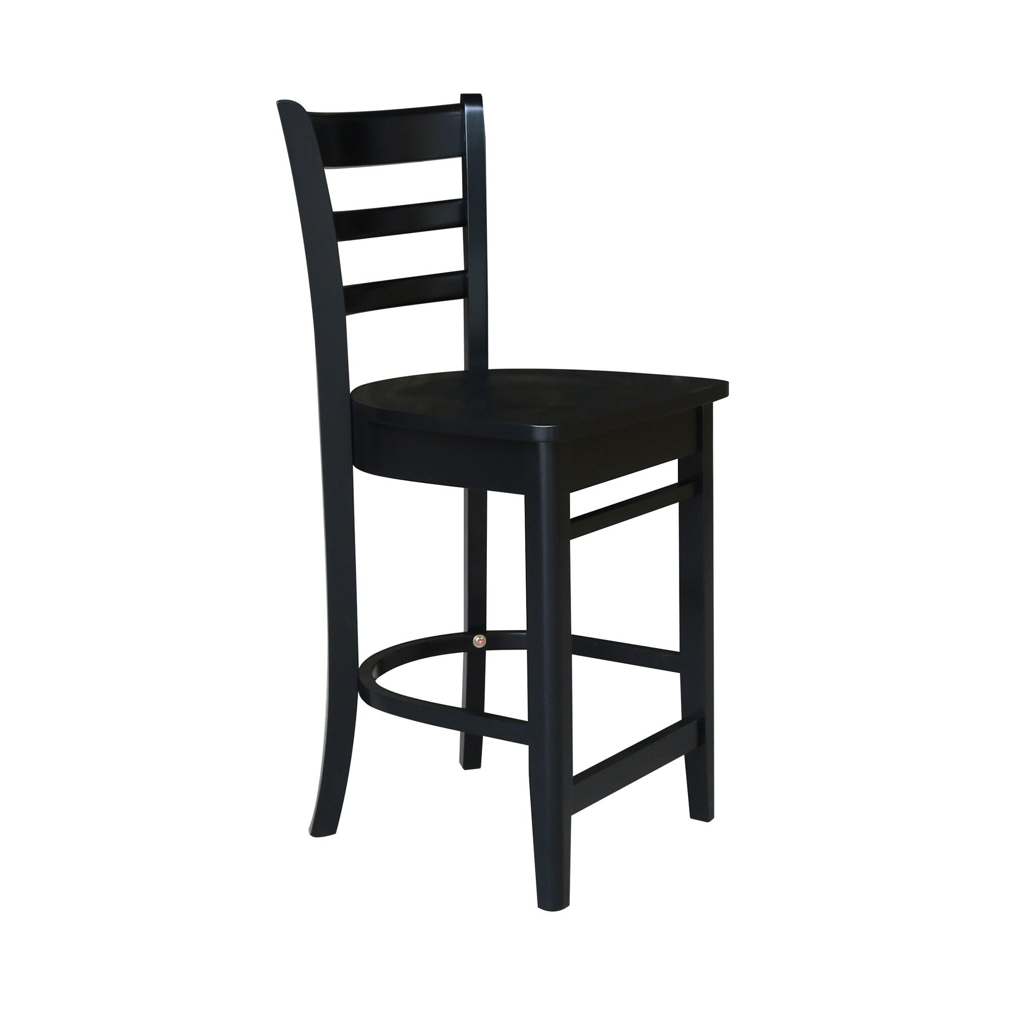 24" Emily Counter Height Barstool Antiqued Black - International Concepts: Solid Wood, Ladder-Back, Square Seat