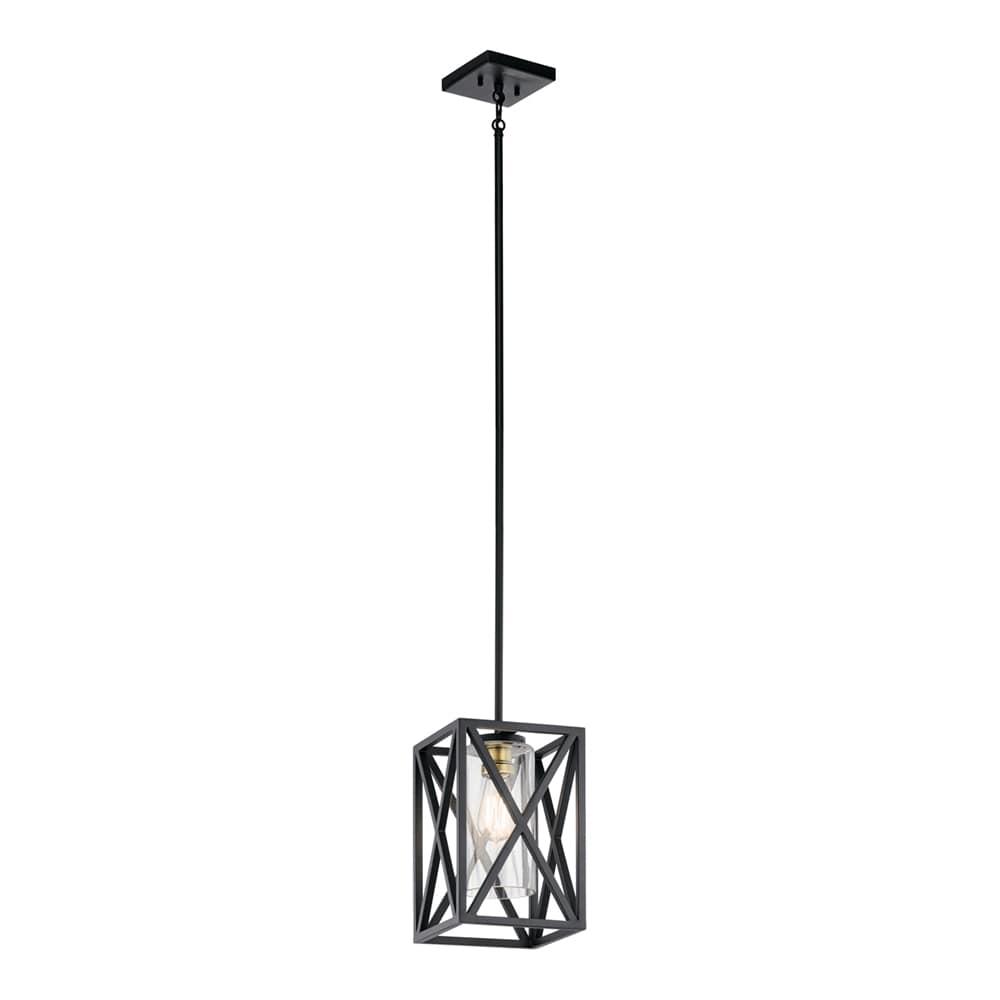 Rustic Lodge 8" Mini Pendant in Black Steel with Clear Glass Shade