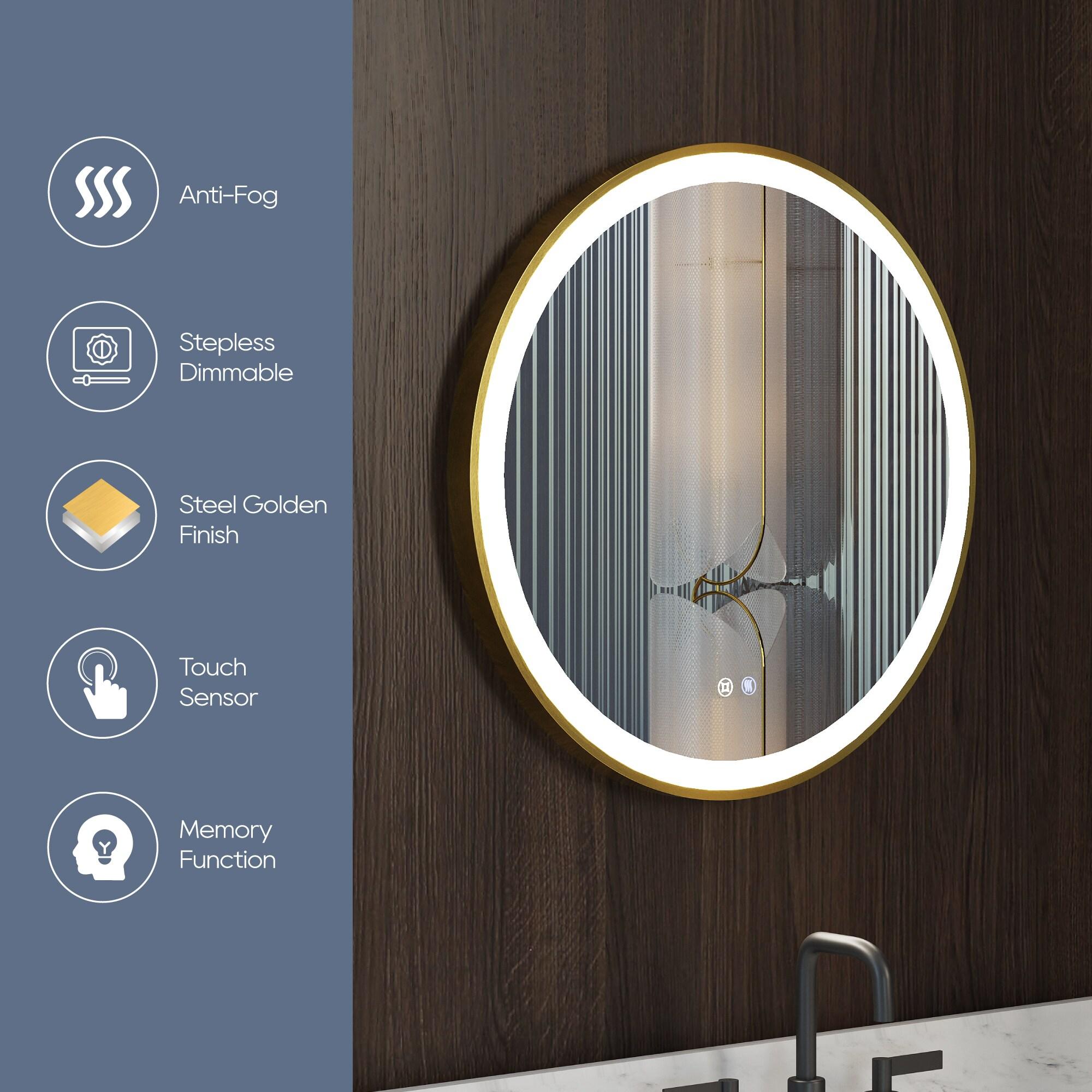 Deluxe Living Modern Round Illuminated Dimmable LED Anti Fog Makeup Bathroom Vanity Mirror
