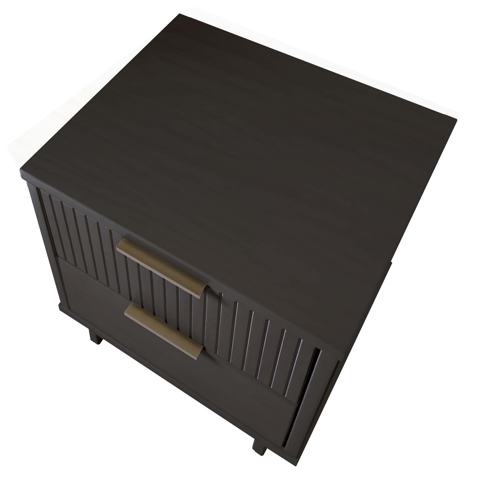 Manhattan Comfort Set of 2 Granville 2 Drawer Nightstands Dark Gray: Modern Design, Soft Close, Metal Handles