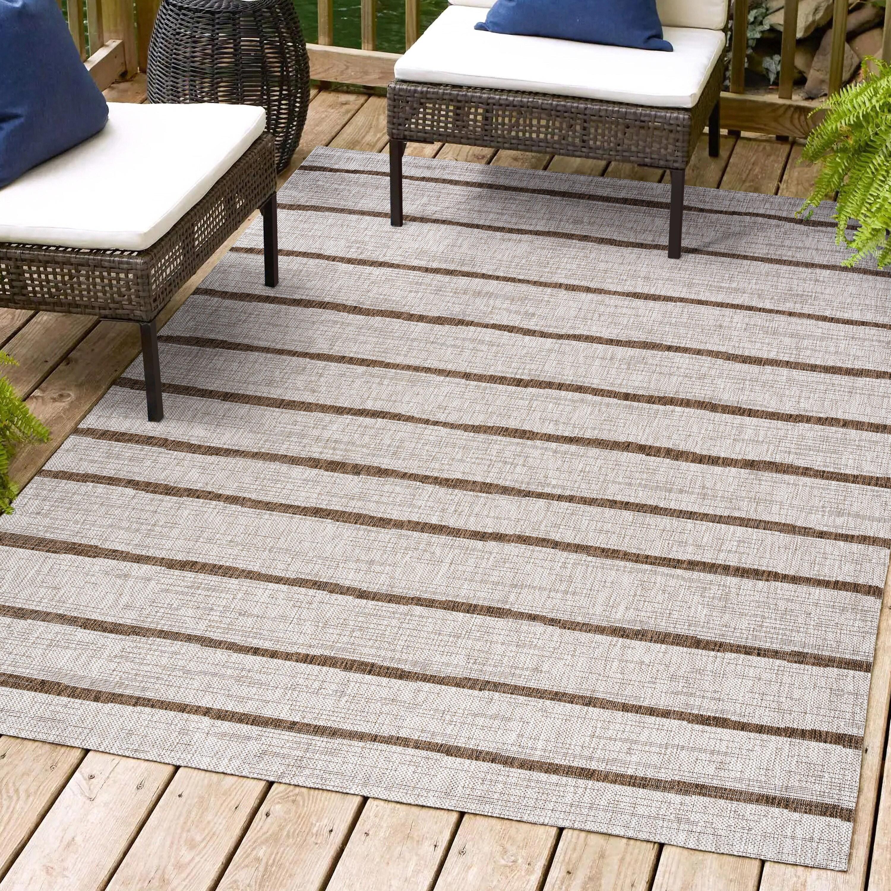 3'x5' Colonia Berber Stripe Indoor/Outdoor Area Rug, Beige/Brown - JONATHAN Y