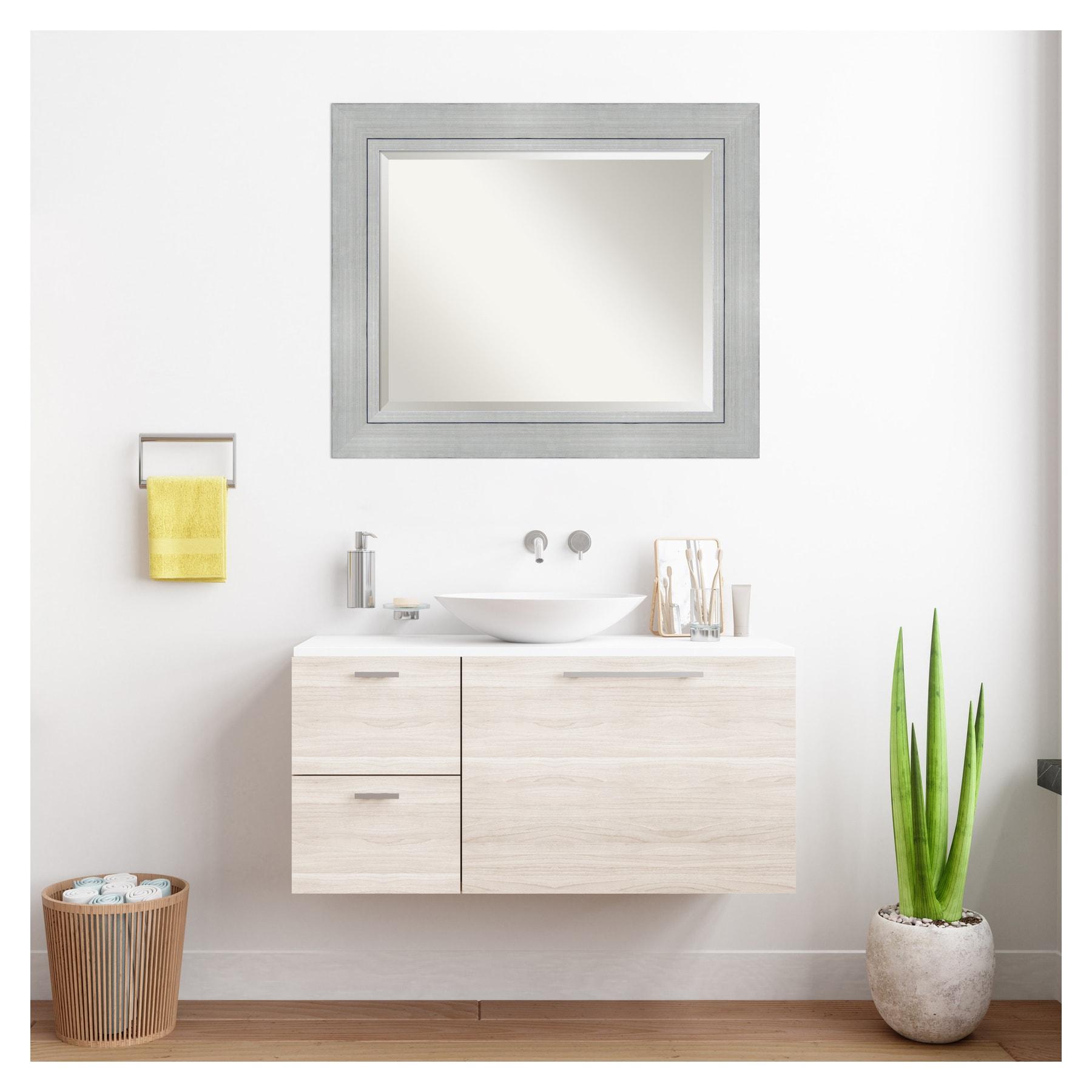 Romano Silver Beveled Rectangle Wood Bathroom Wall Mirror