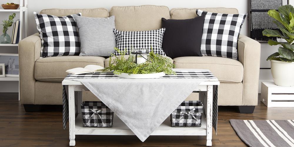 4pk 18"x18" Gingham Buffalo Check Assorted Square Throw Pillow Covers Black/White - Design Imports: Cotton, Machine Washable