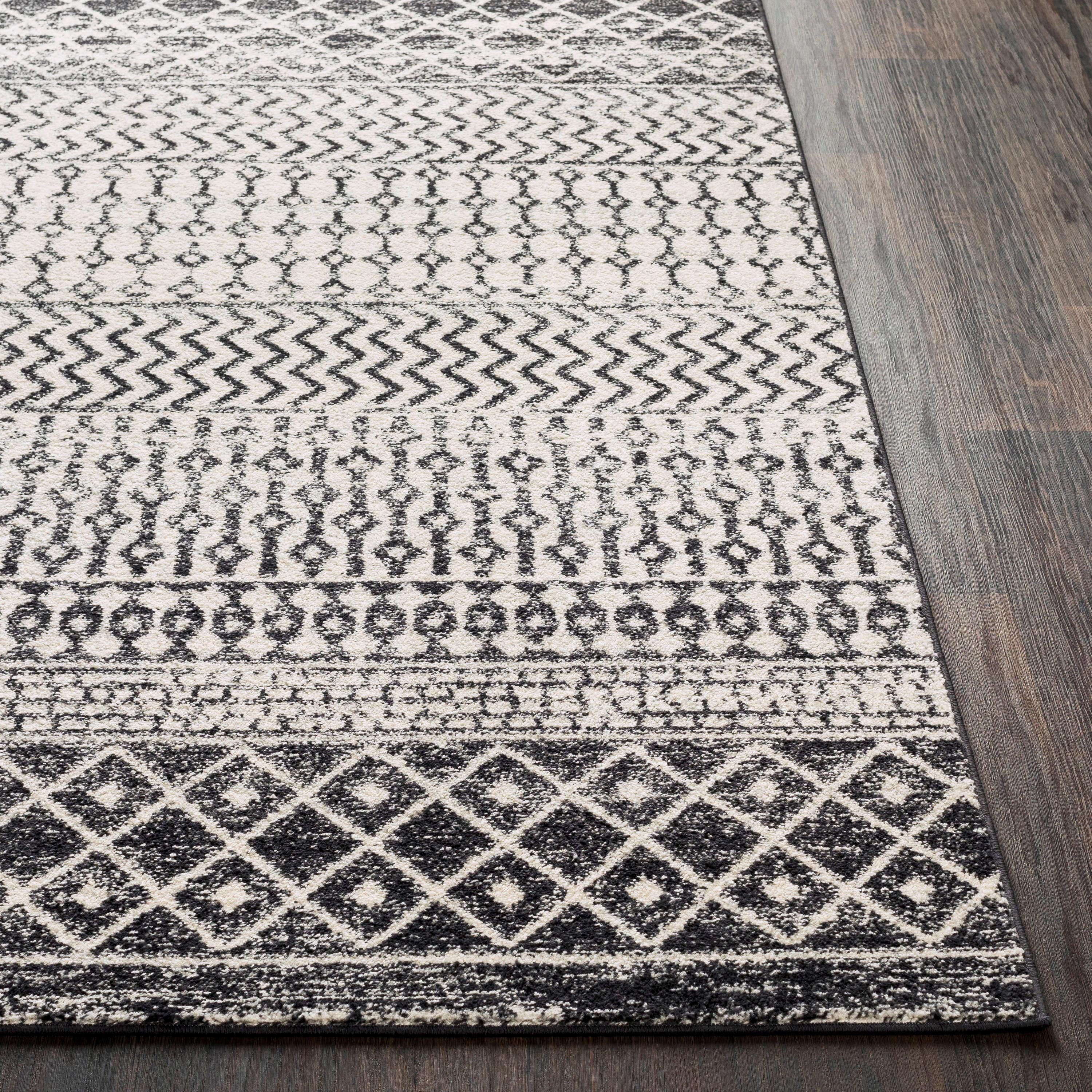 Black and Multicolor Synthetic Stain-Resistant Runner Rug