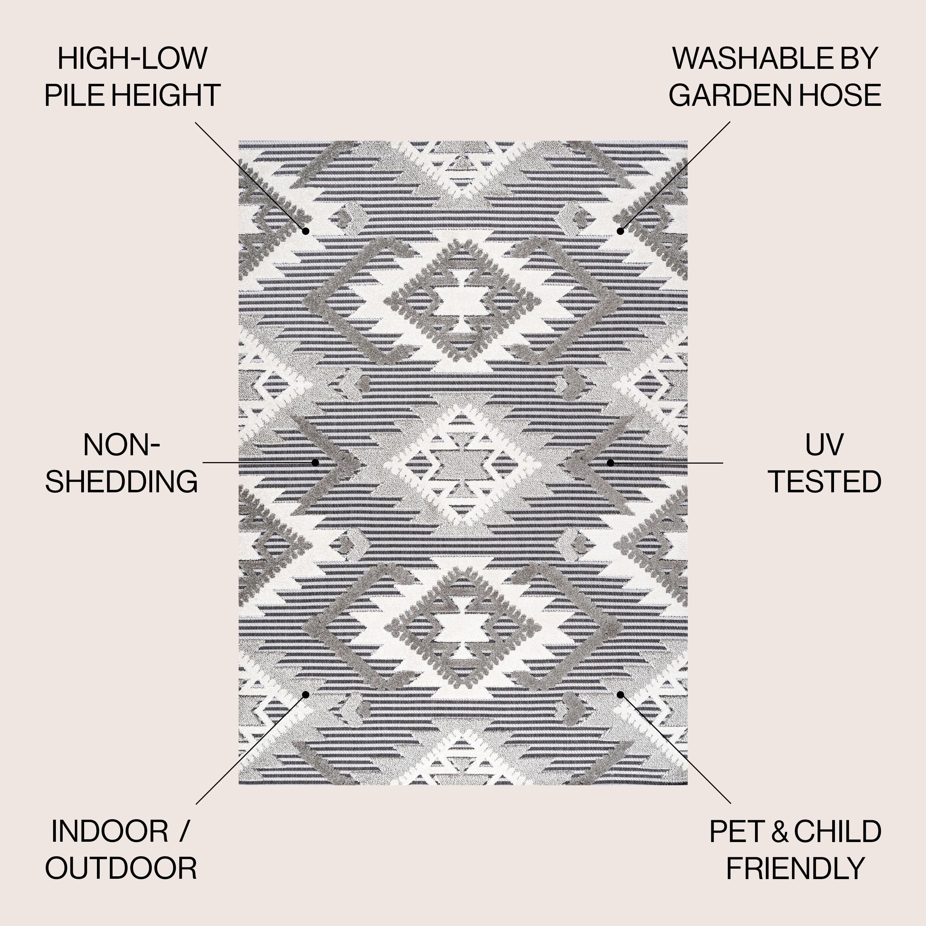 8'x10' Sumak High-Low Pile Neutral Diamond Kilim Indoor/Outdoor Area Rug, Gray/White/Black - JONATHAN Y