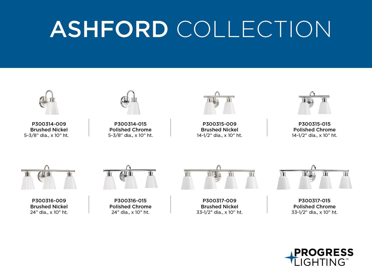 Progress Lighting, Ashford Collection, 4-Light Bath Vanity Light, Polished Chrome, Opal Glass Shade