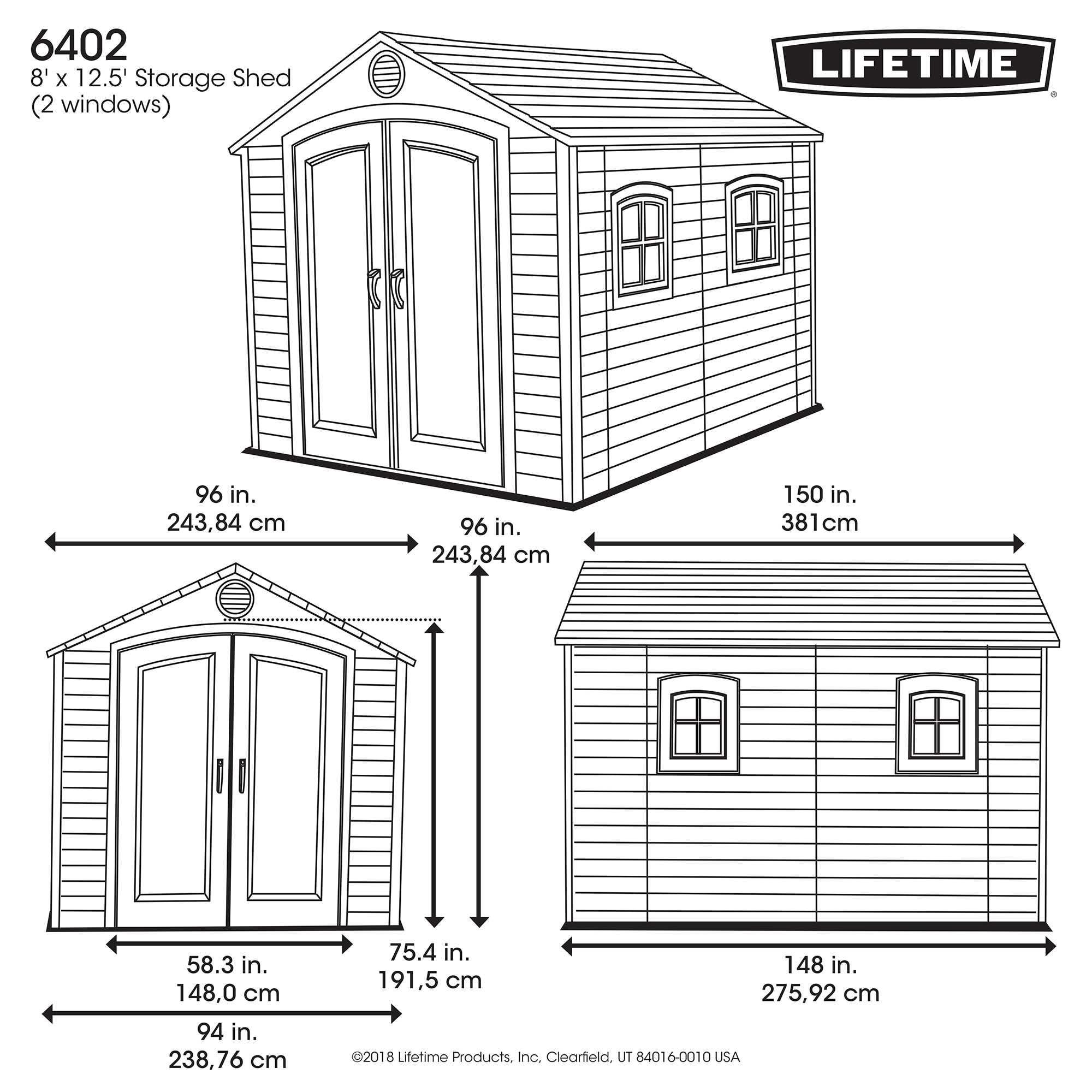 Lifetime 8 Ft. x 12.5 Ft. High-Density Polyethylene (Plastic) Outdoor Storage Shed with Steel-Reinforced Construction