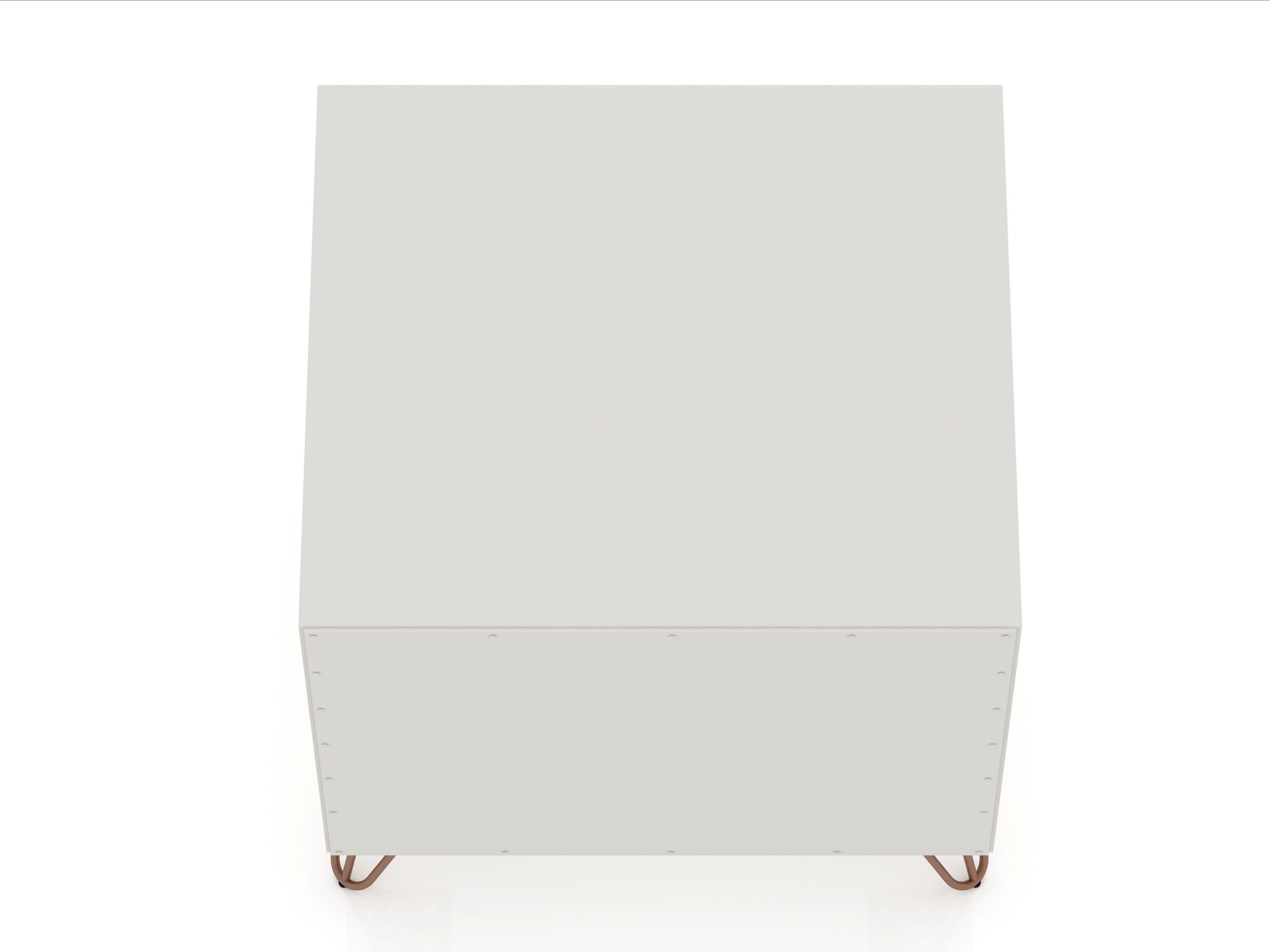 Manhattan Comfort 2.0 Rockefeller Nightstand Off White/Natural: Mid-Century Design, Splayed Metal Legs, Dual Drawers