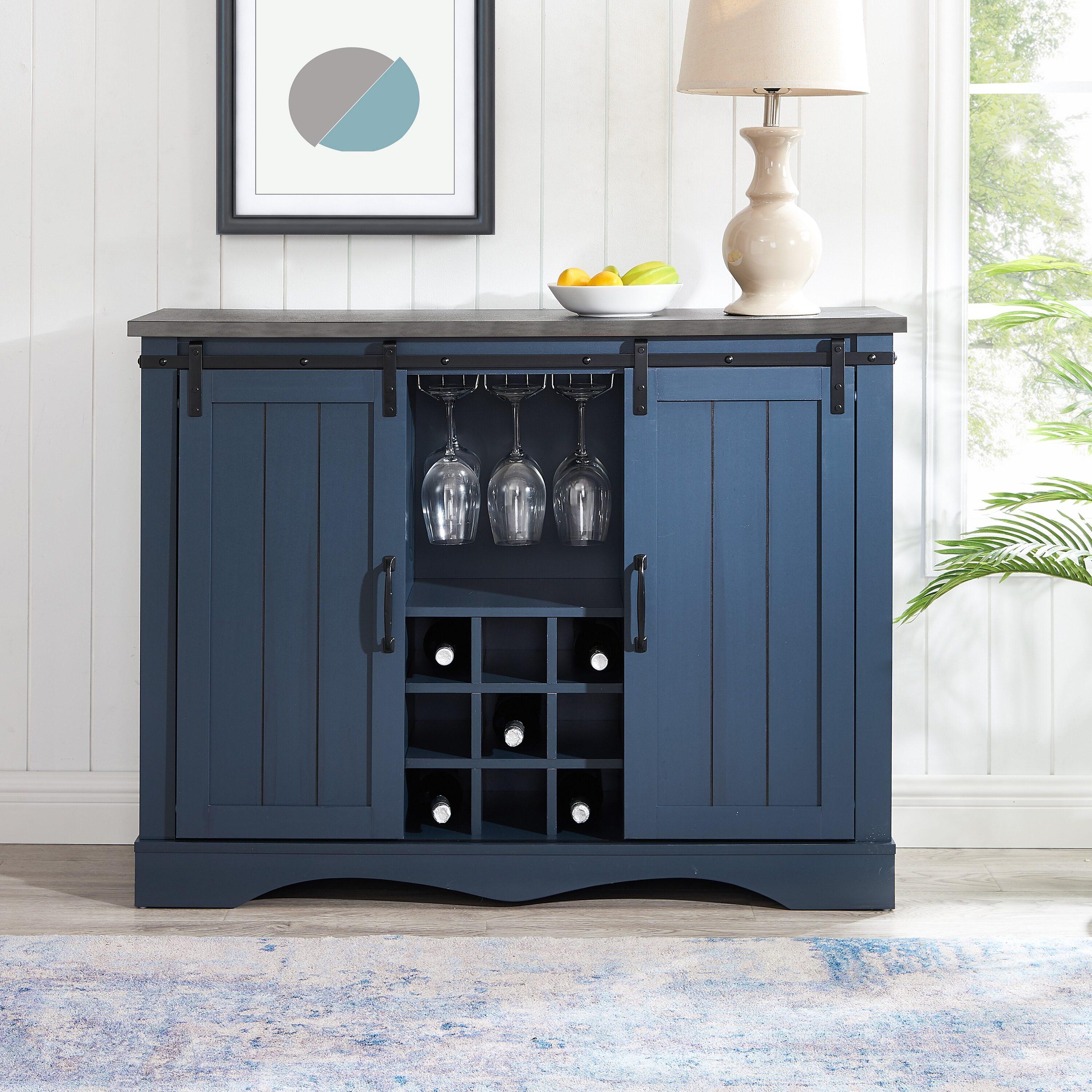 47" Wine Bar Cabinet Navy - Home Essentials