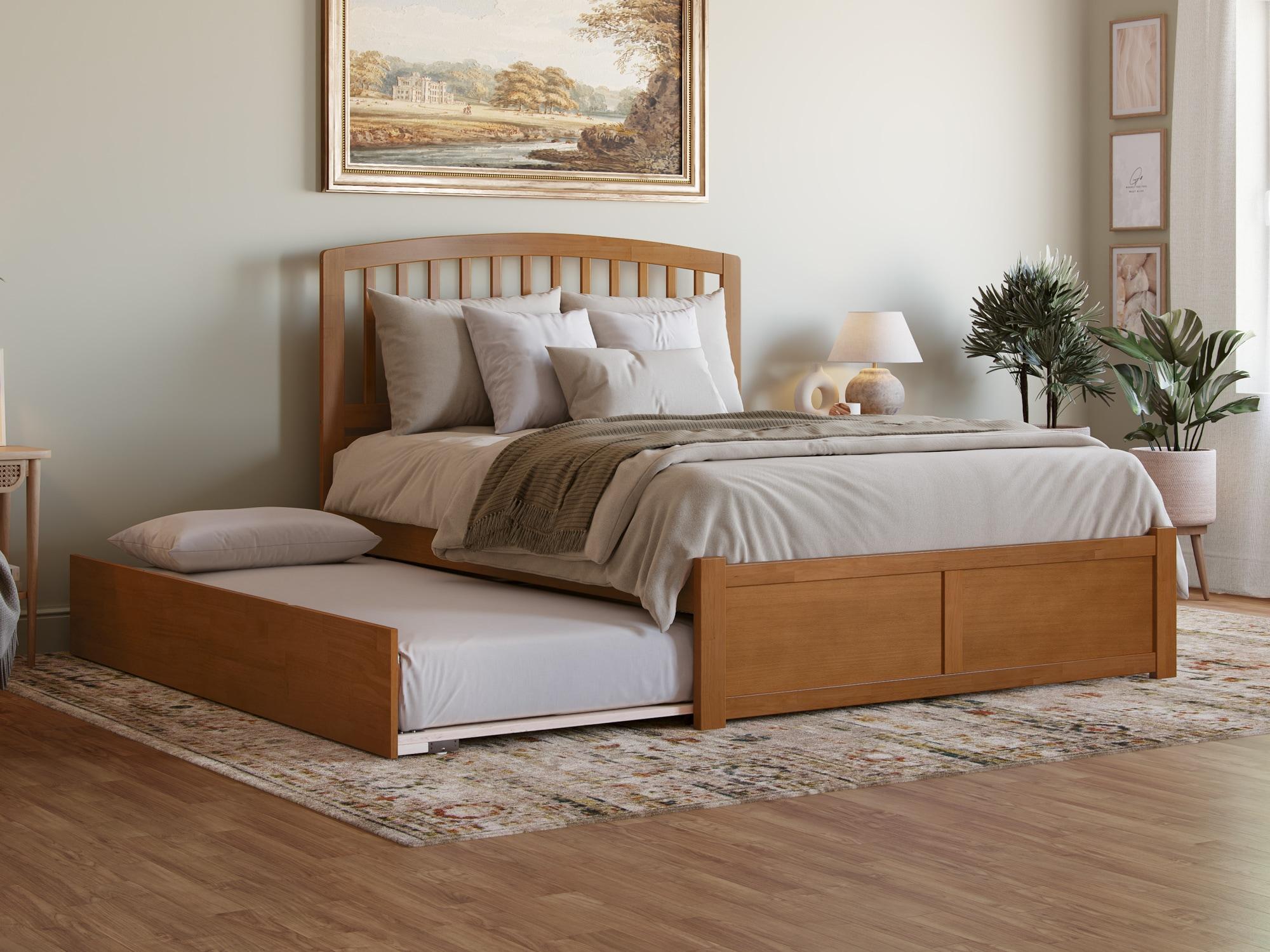 Richmond Solid Wood Platform Bed with Panel Footboard and Trundle